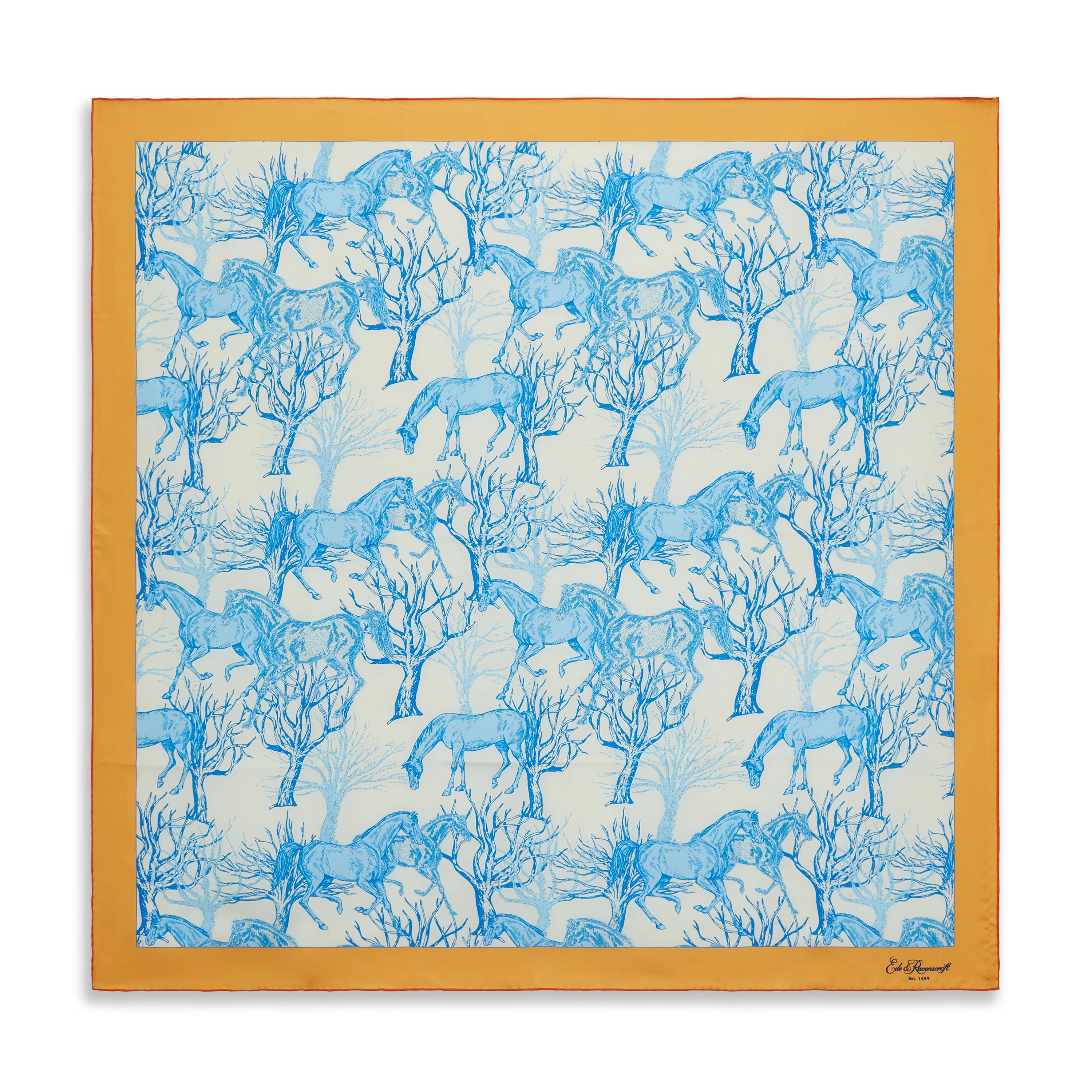 Ecru Pale Blue Roaming Horse Silk Scarf - Image 2