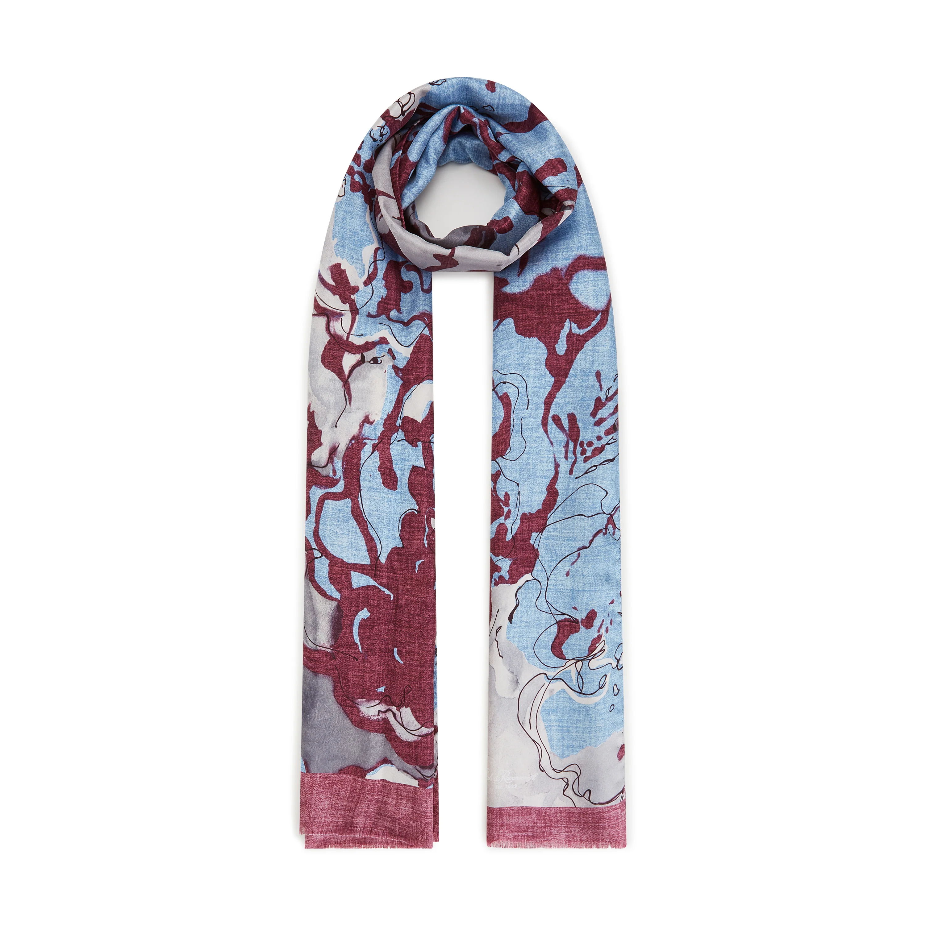 Floral Watercolour Silk Pin Fringe Scarf