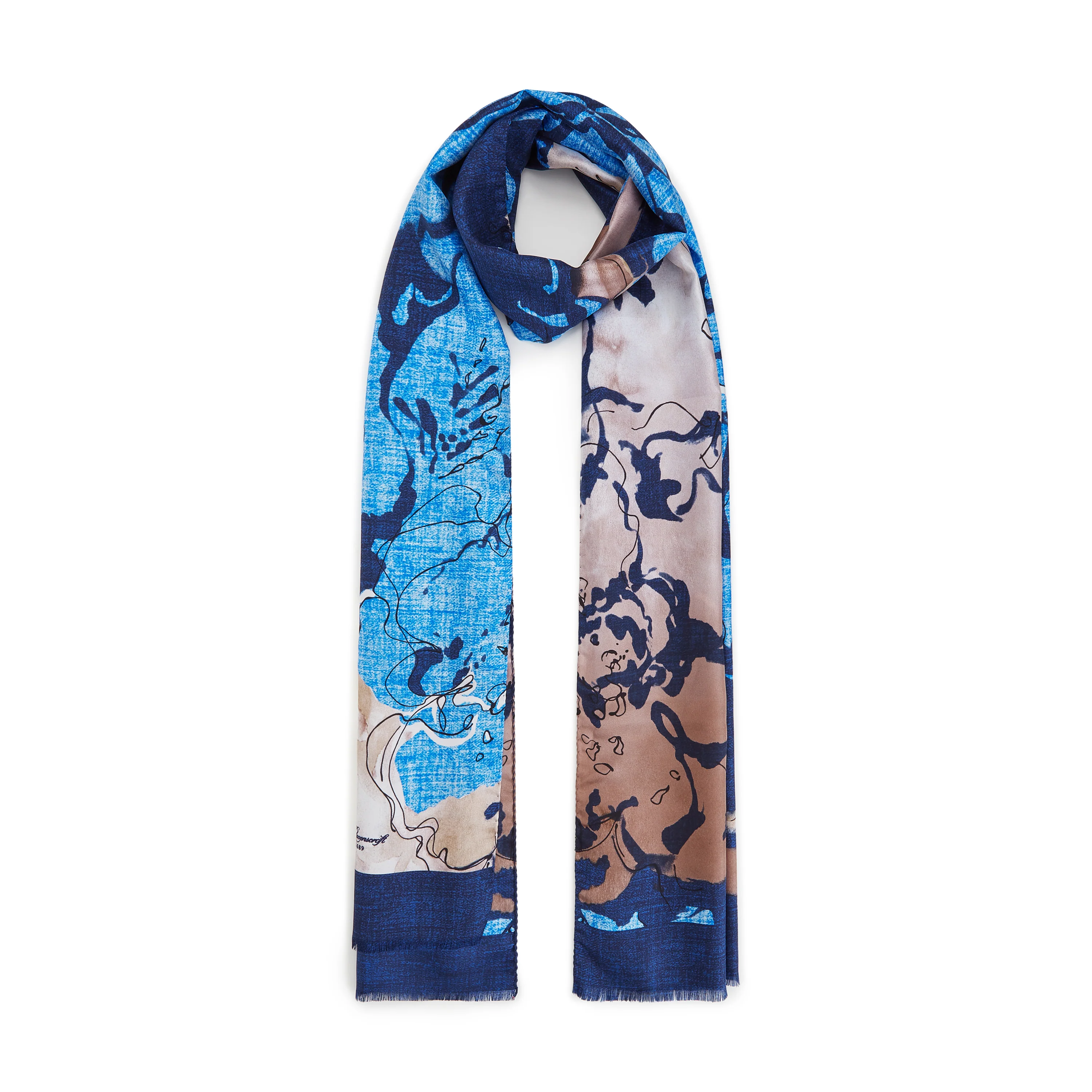 Floral Watercolour Silk Pin Fringe Scarf
