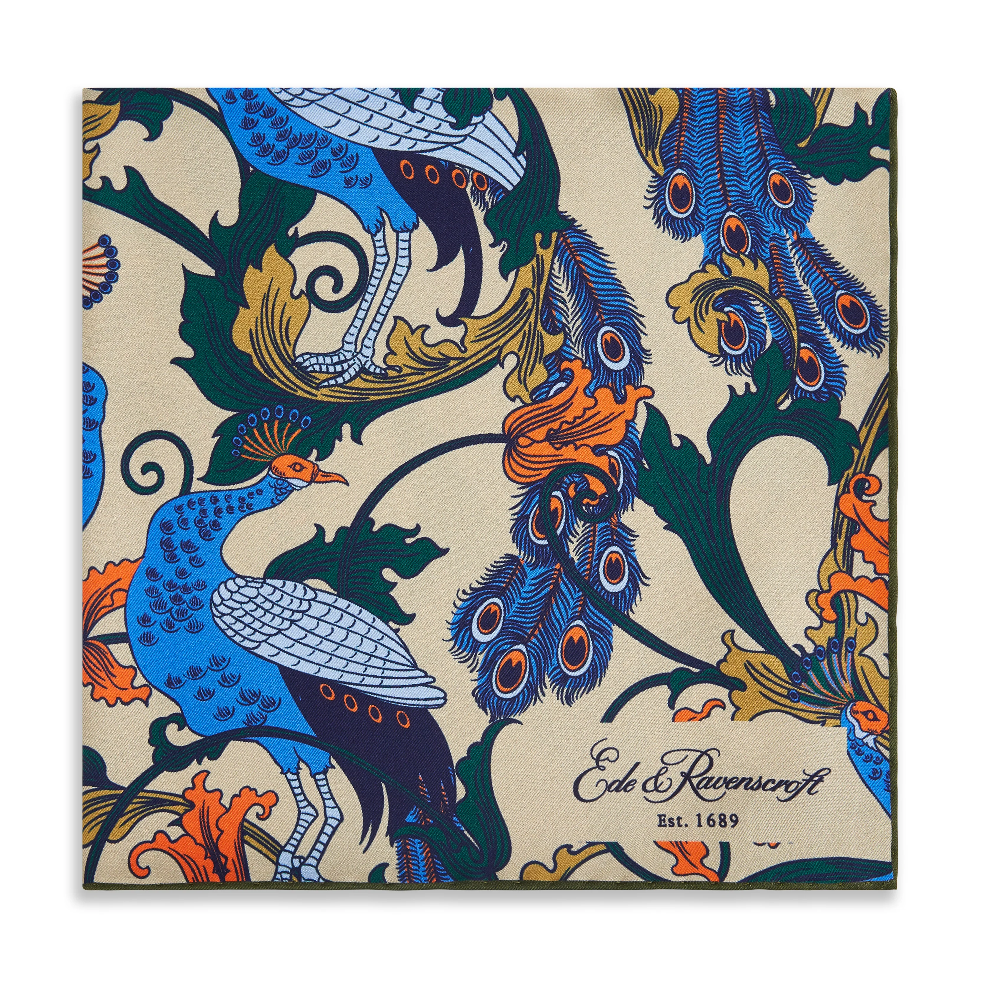 Green And Blue Peacock Vine Silk Pocket Square - Image 2