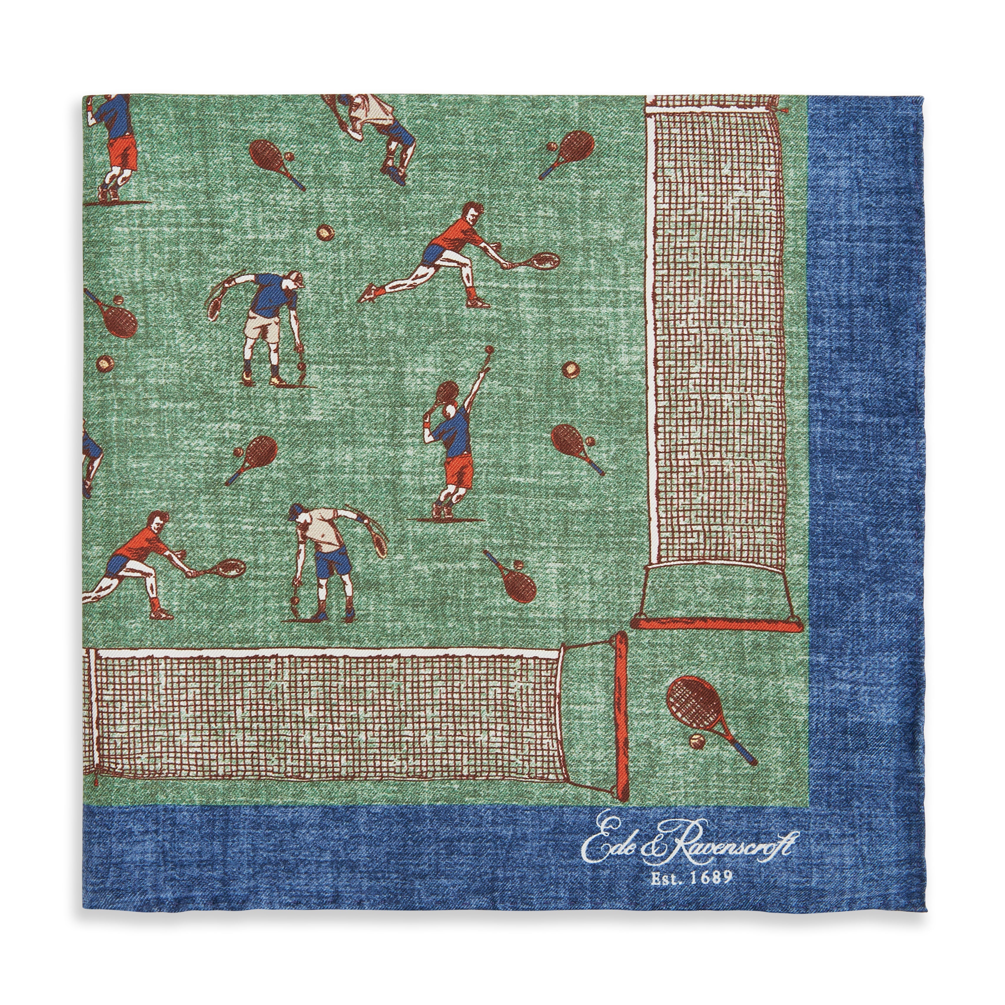 Green And Blue Tennis Silk Pocket Square - Image 2