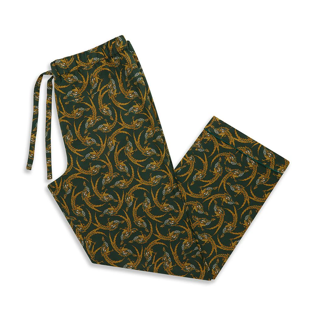 Green and Gold Exclusive Print Silk Cotton Pyjama Set - Image 3