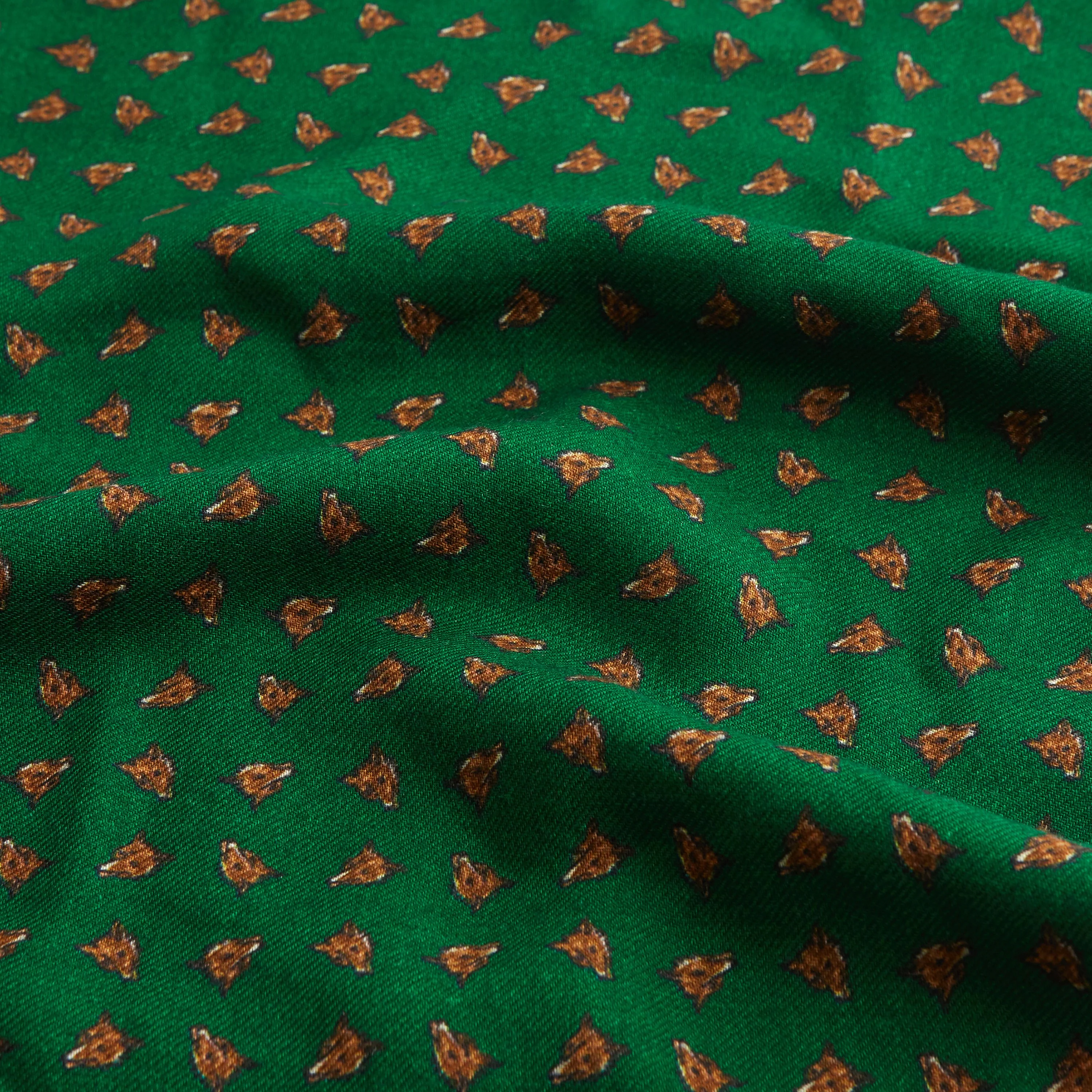 Green and Navy Fox Print Flannel Wool Scarf - Image 2