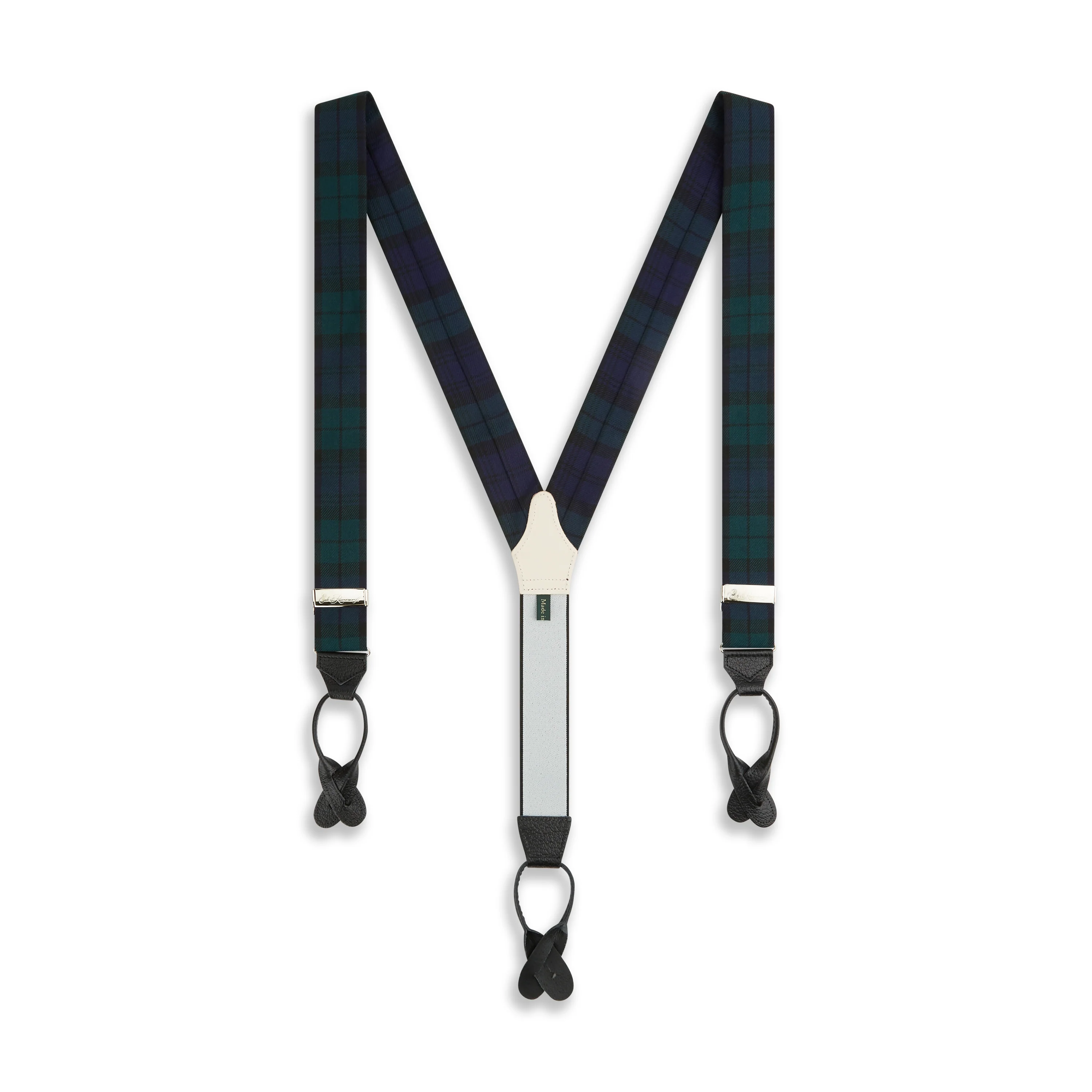 Green and Navy Tartan Woven Braces - Image 2