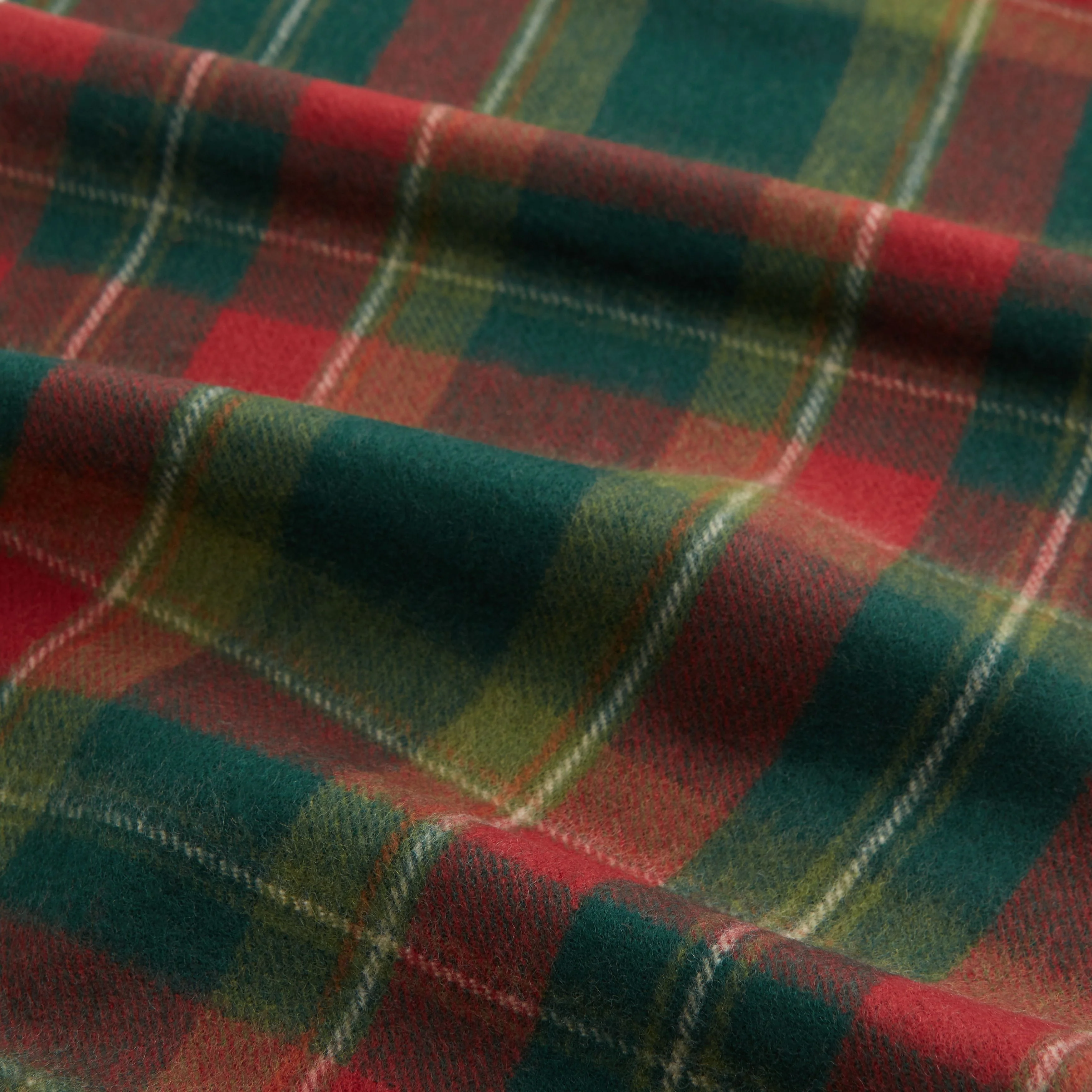 Green and Orange Check Lambswool Cashmere Scarf - Image 2