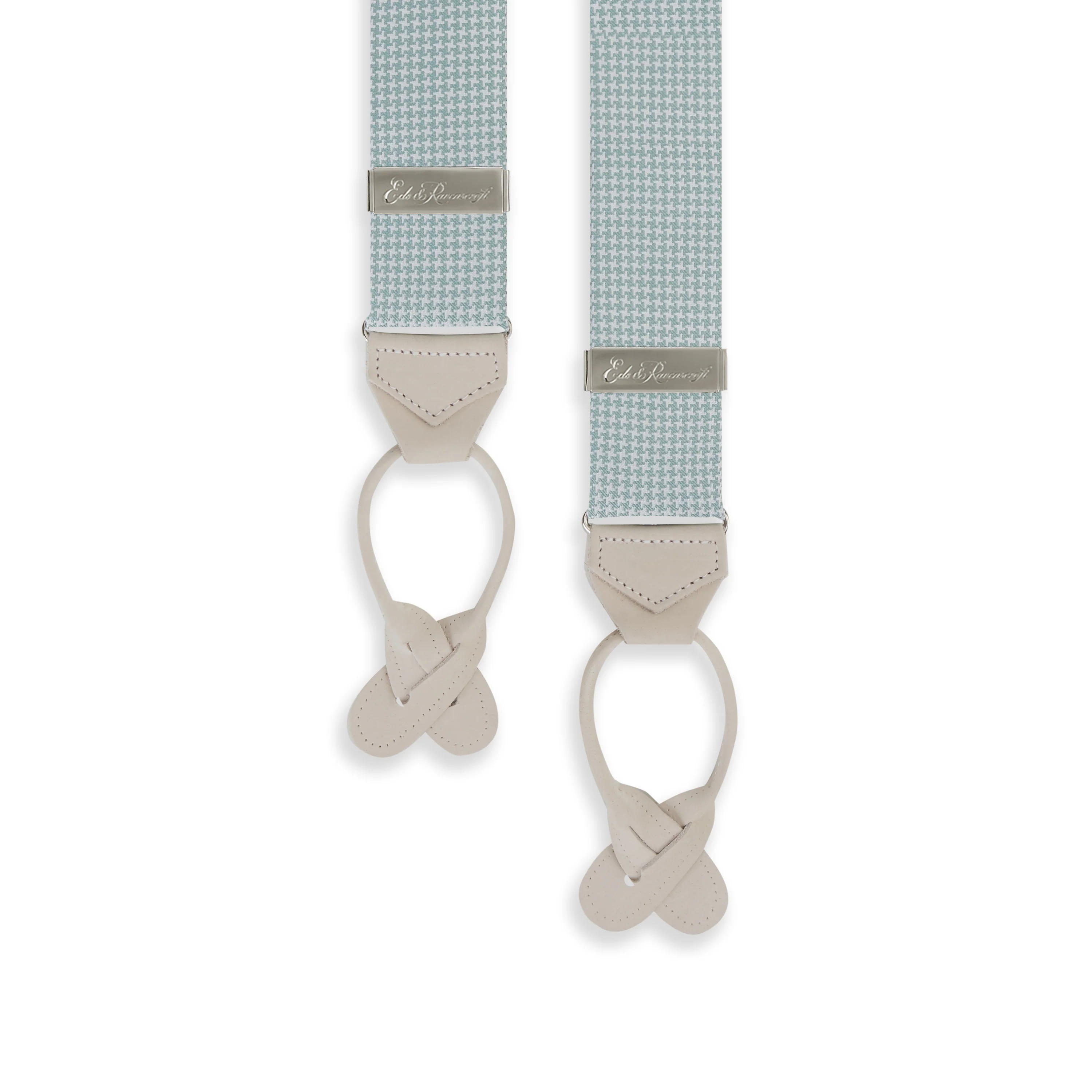 Green and White Houndstooth Silk Braces