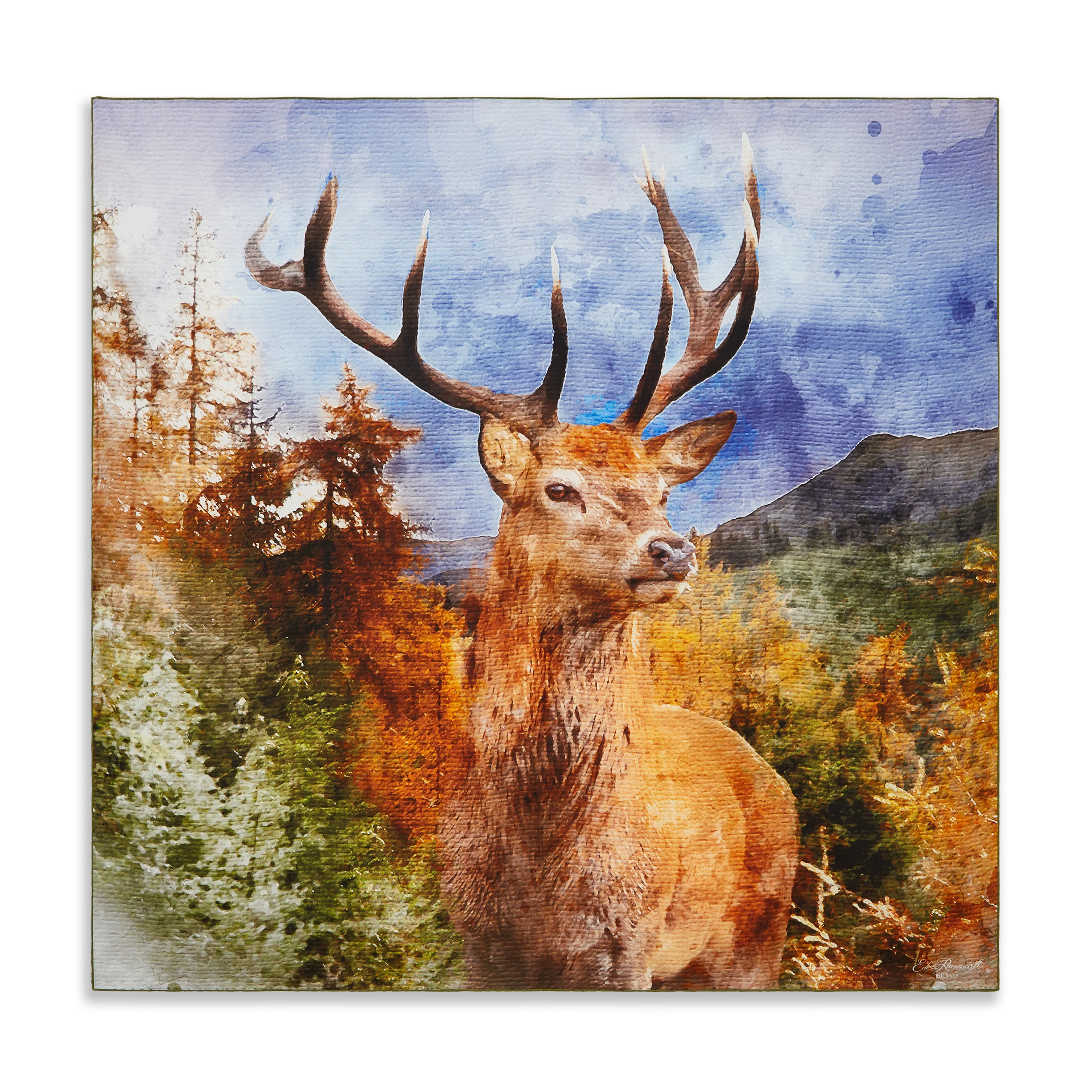 Green Blue Forest Stag Silk Square Scarf - Image 2