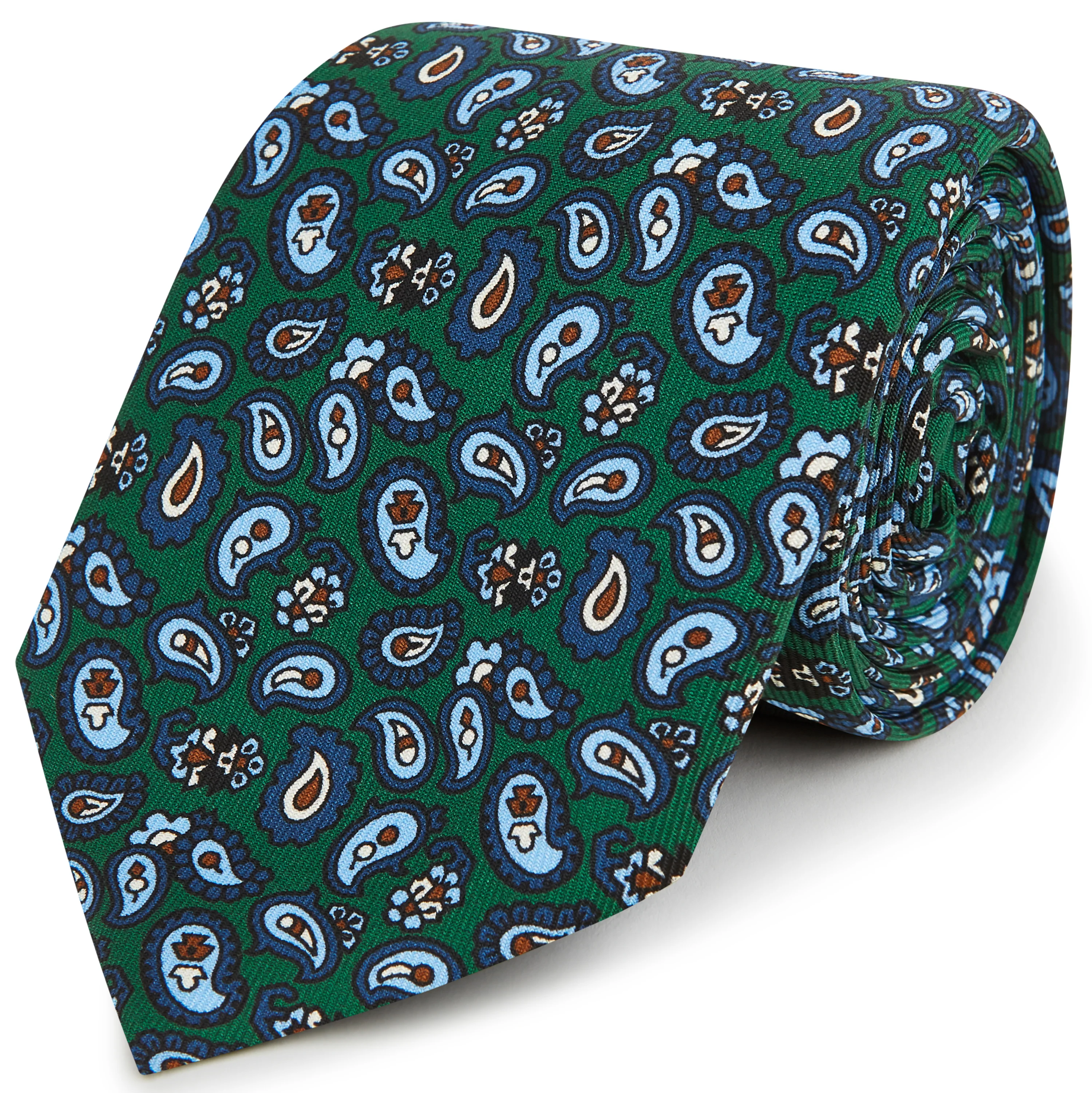 Green Blue Madder Paisley Silk Printed Tie