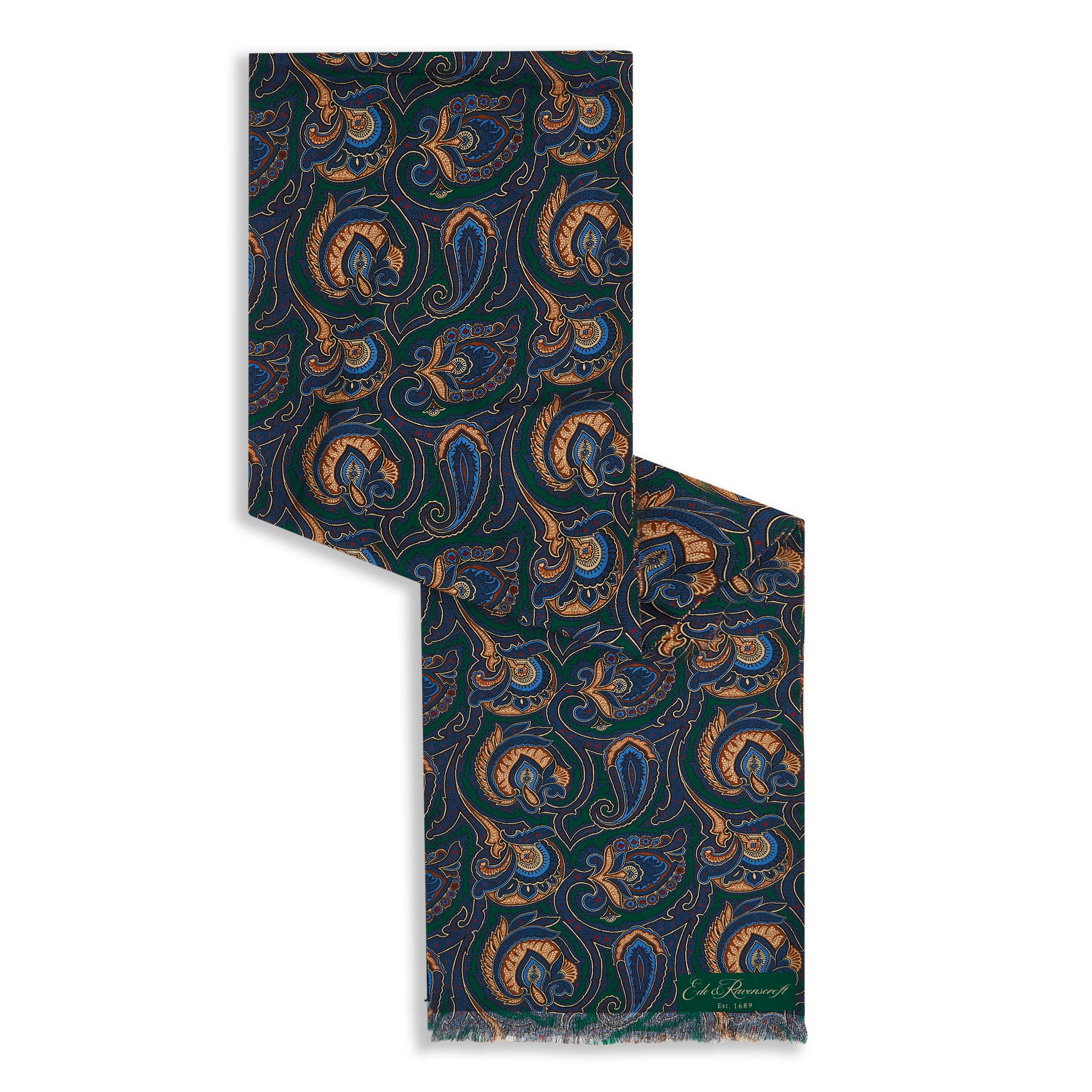 Green Blue Paisley Madder Silk Scarf