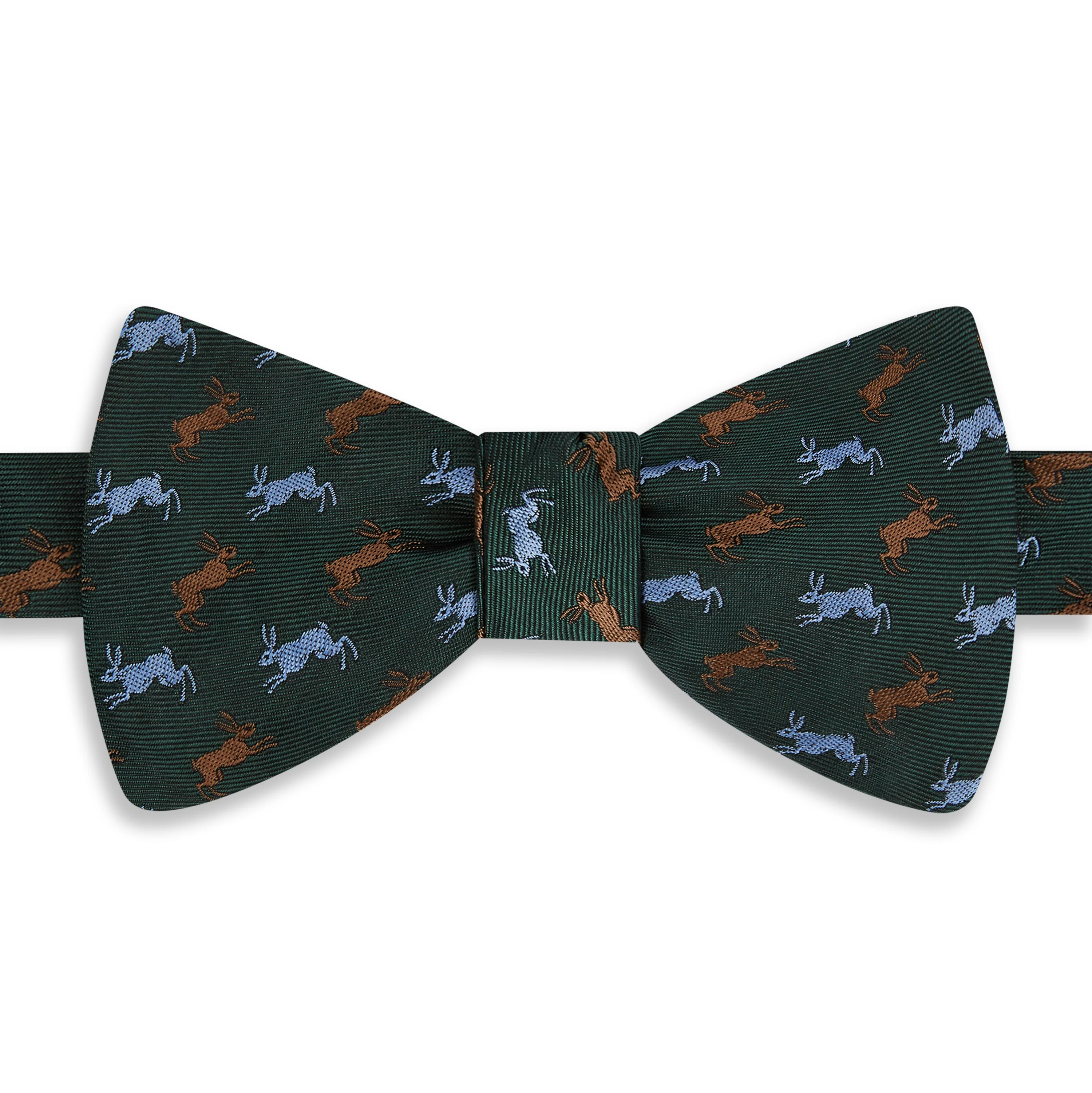 Green Chasing Hare Woven Silk Bow Tie