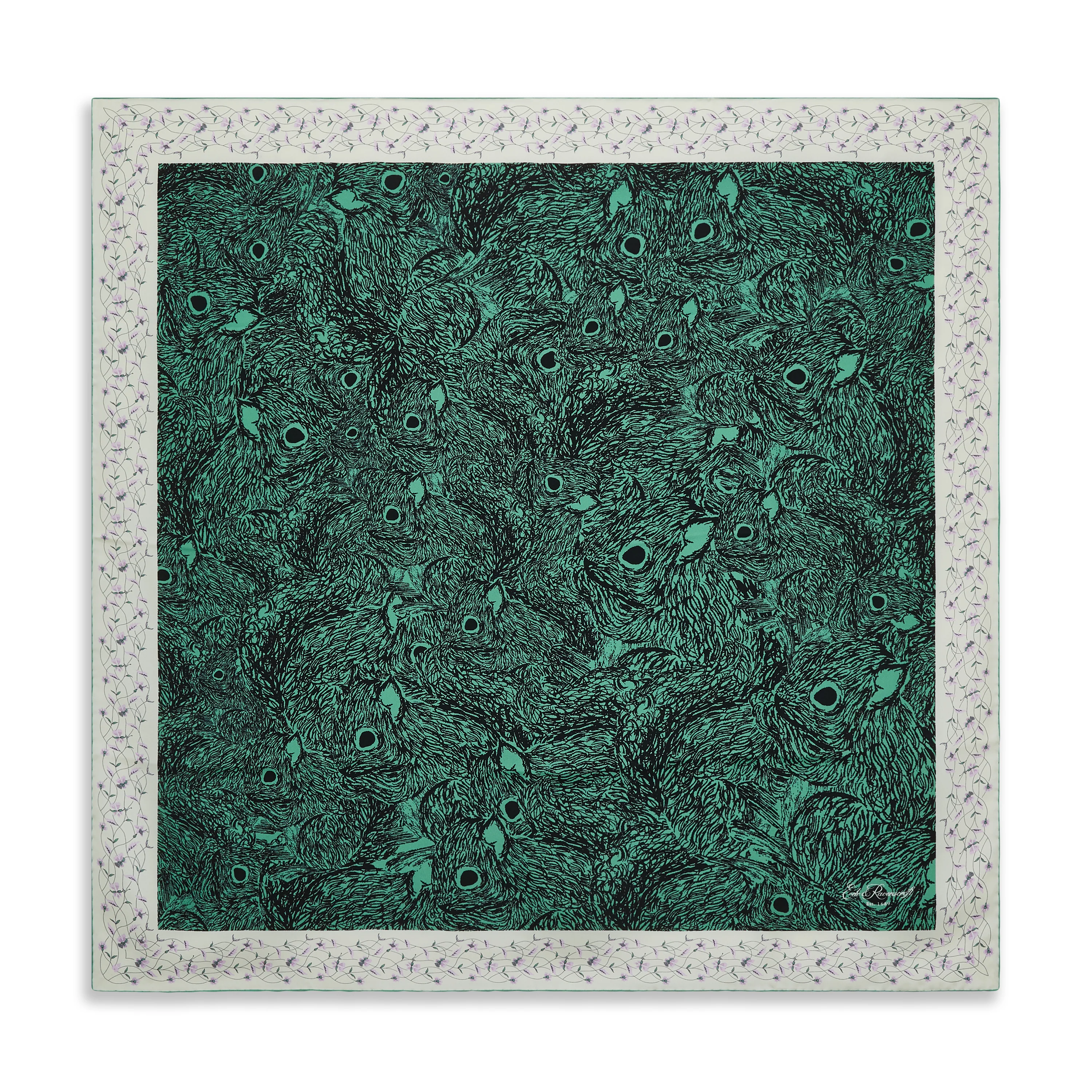 Green Ecru Sketch Squirrel Silk Square Scarf - Image 2