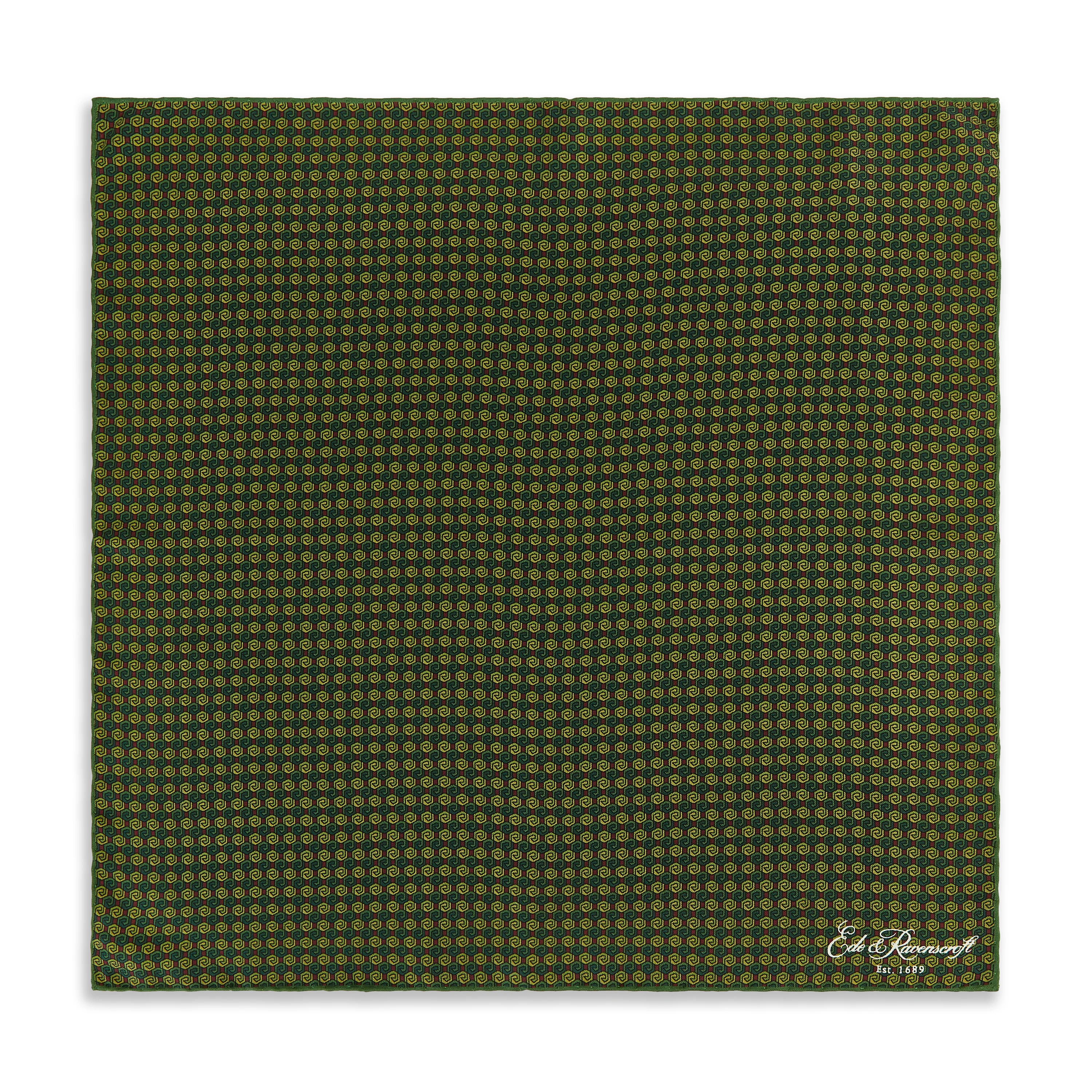 Green Geo Print Silk Pocket Square - Image 2