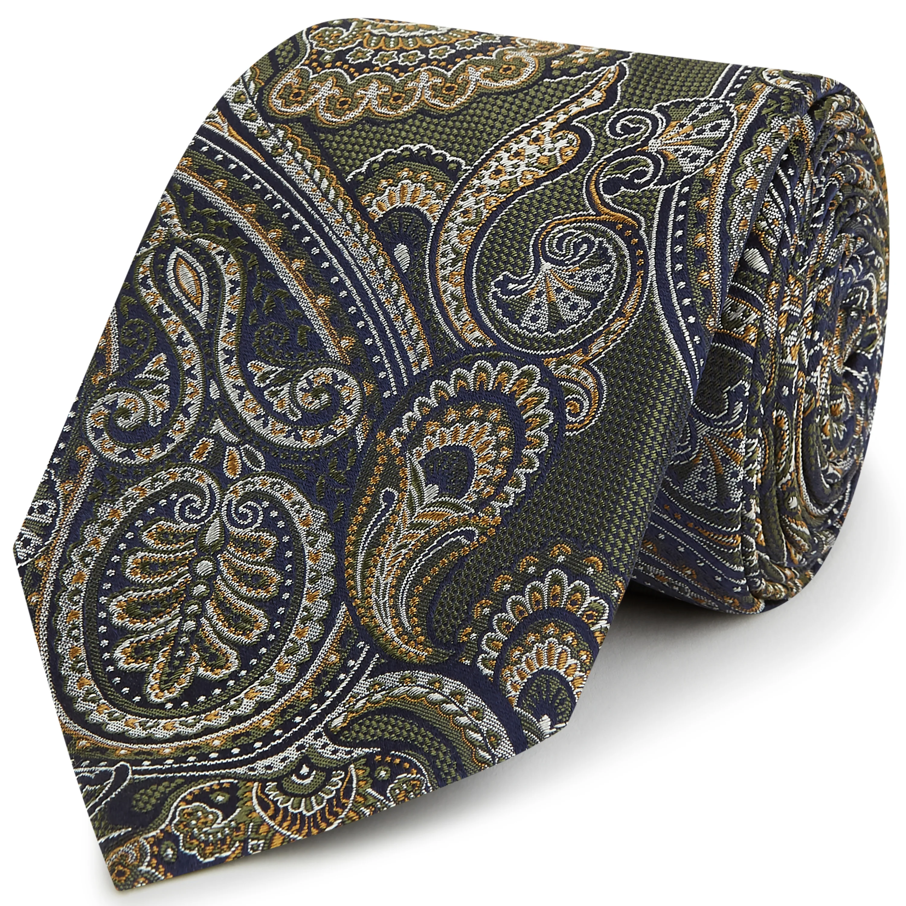Green Large Paisley Woven Silk Tie