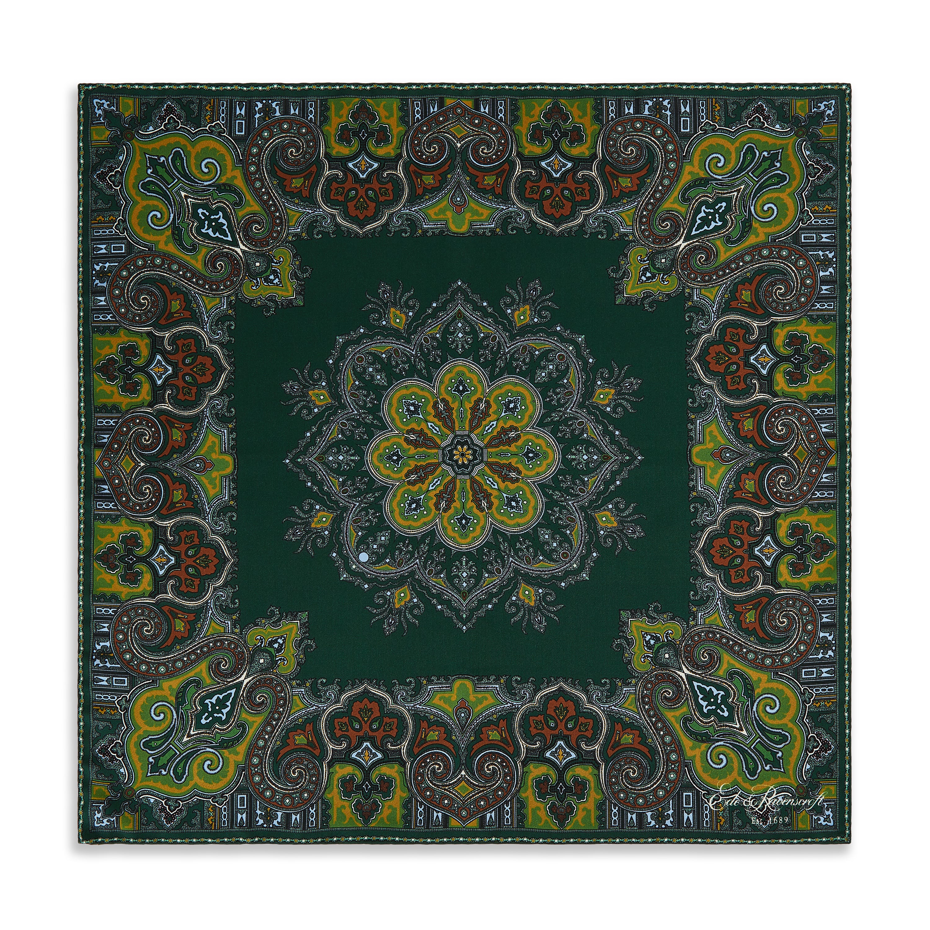 Green Large Square Paisley Silk Pocket Square - Image 2