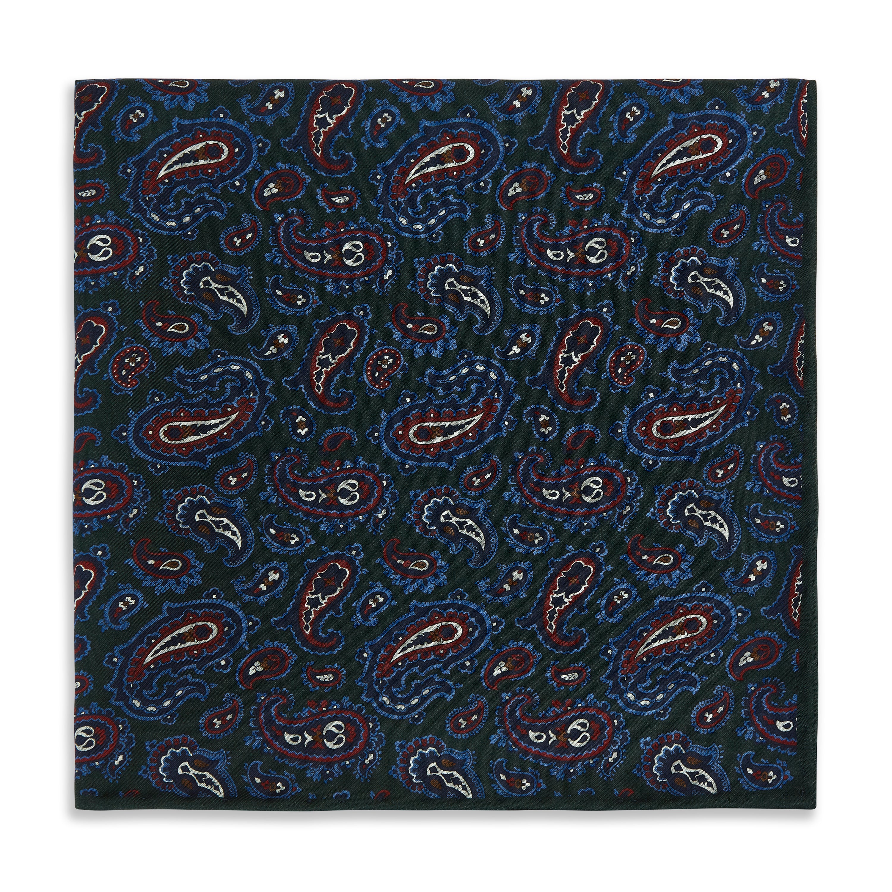 Green Navy Paisley Madder Silk Reversible Pocket Square