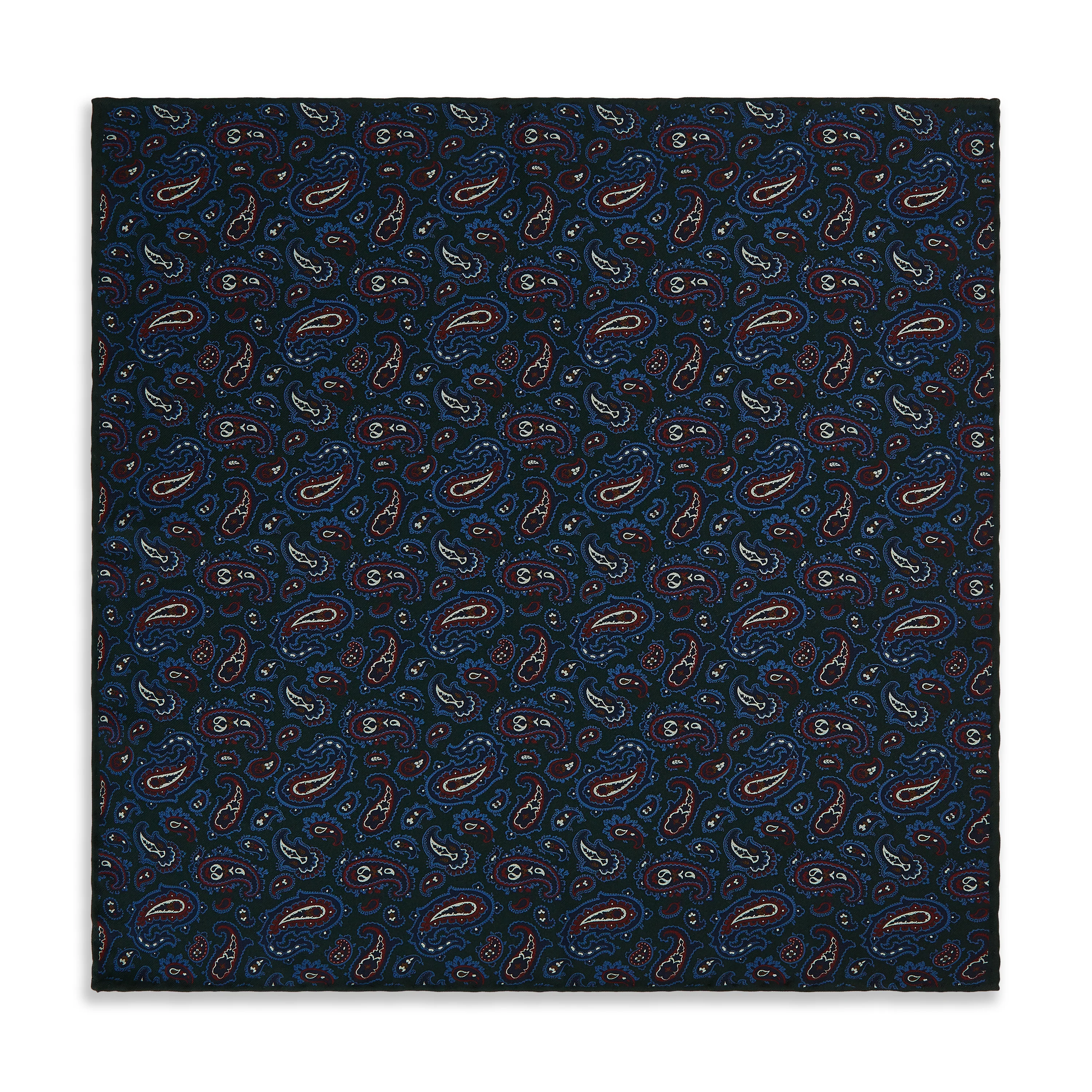 Green Navy Paisley Madder Silk Reversible Pocket Square - Image 2