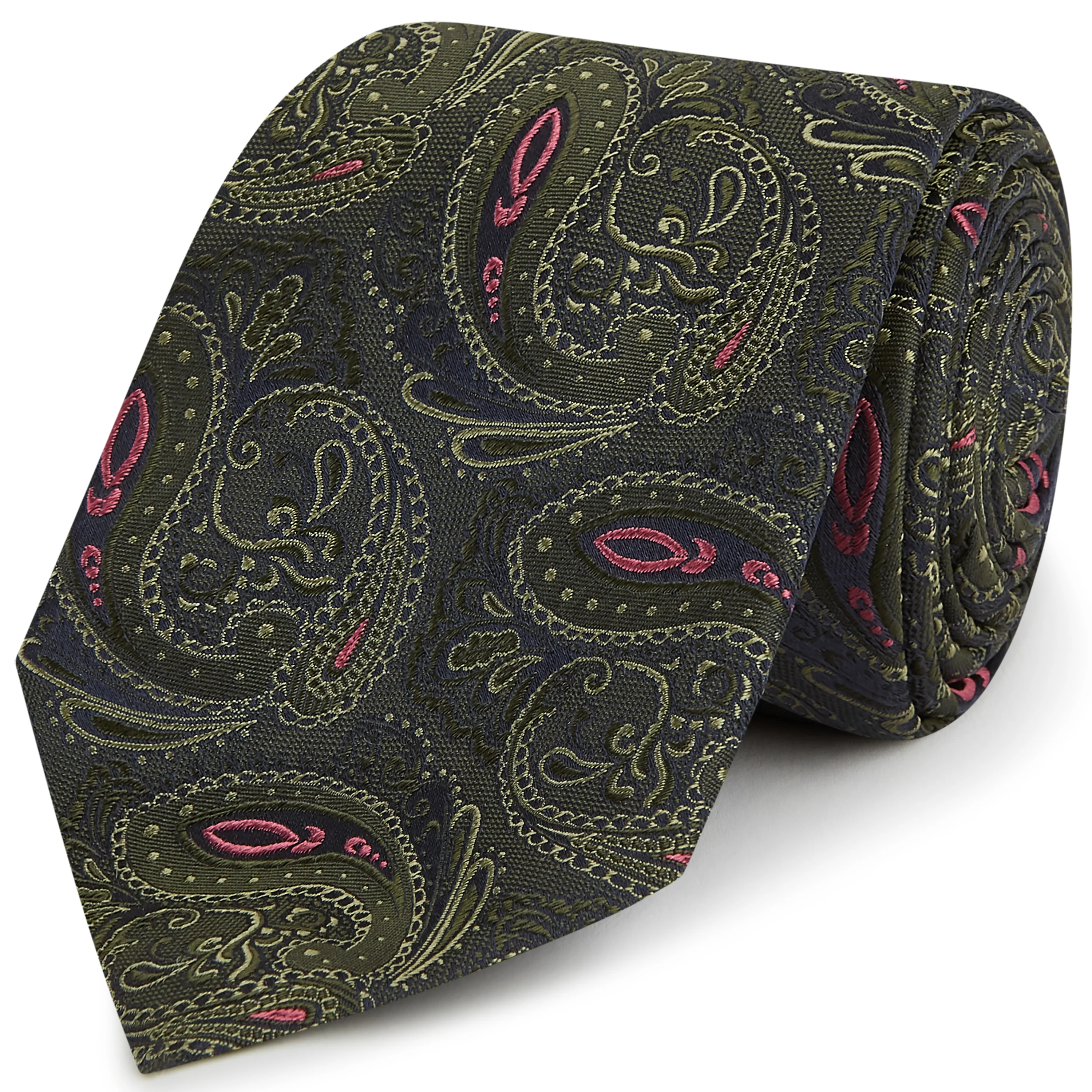 Green Pink Paisley Woven Silk Tie