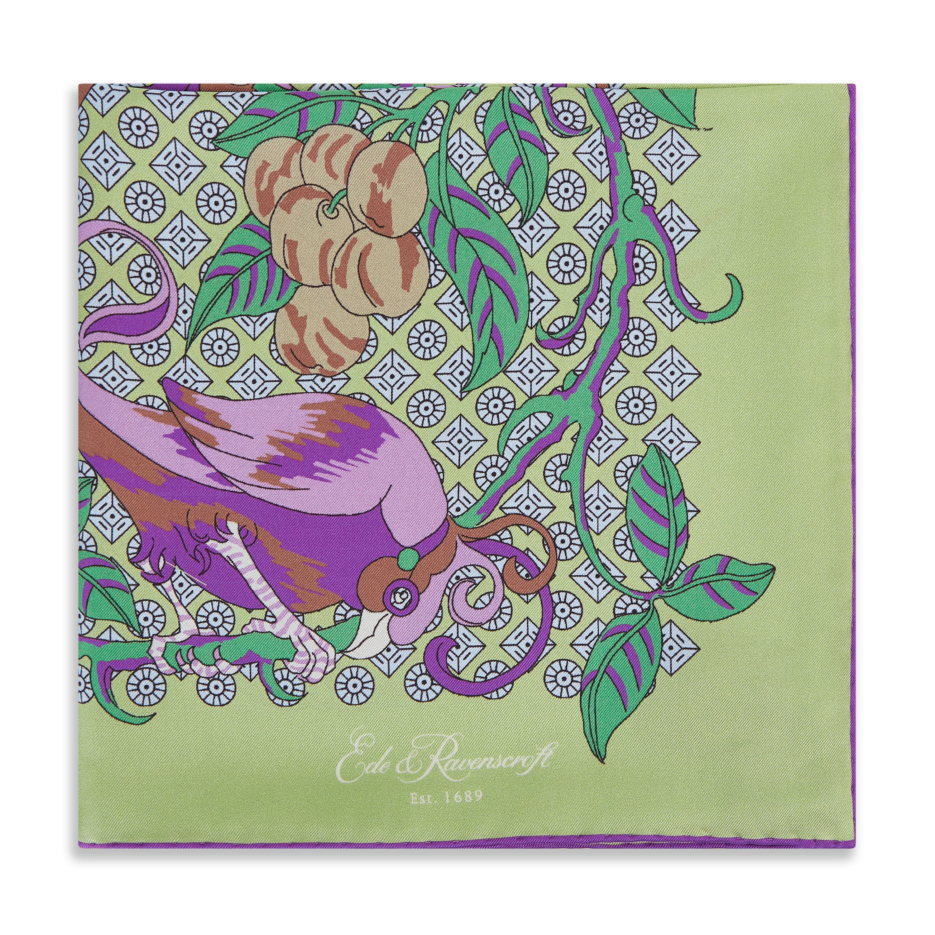 Green Purple Parrot Silk Square Scarf