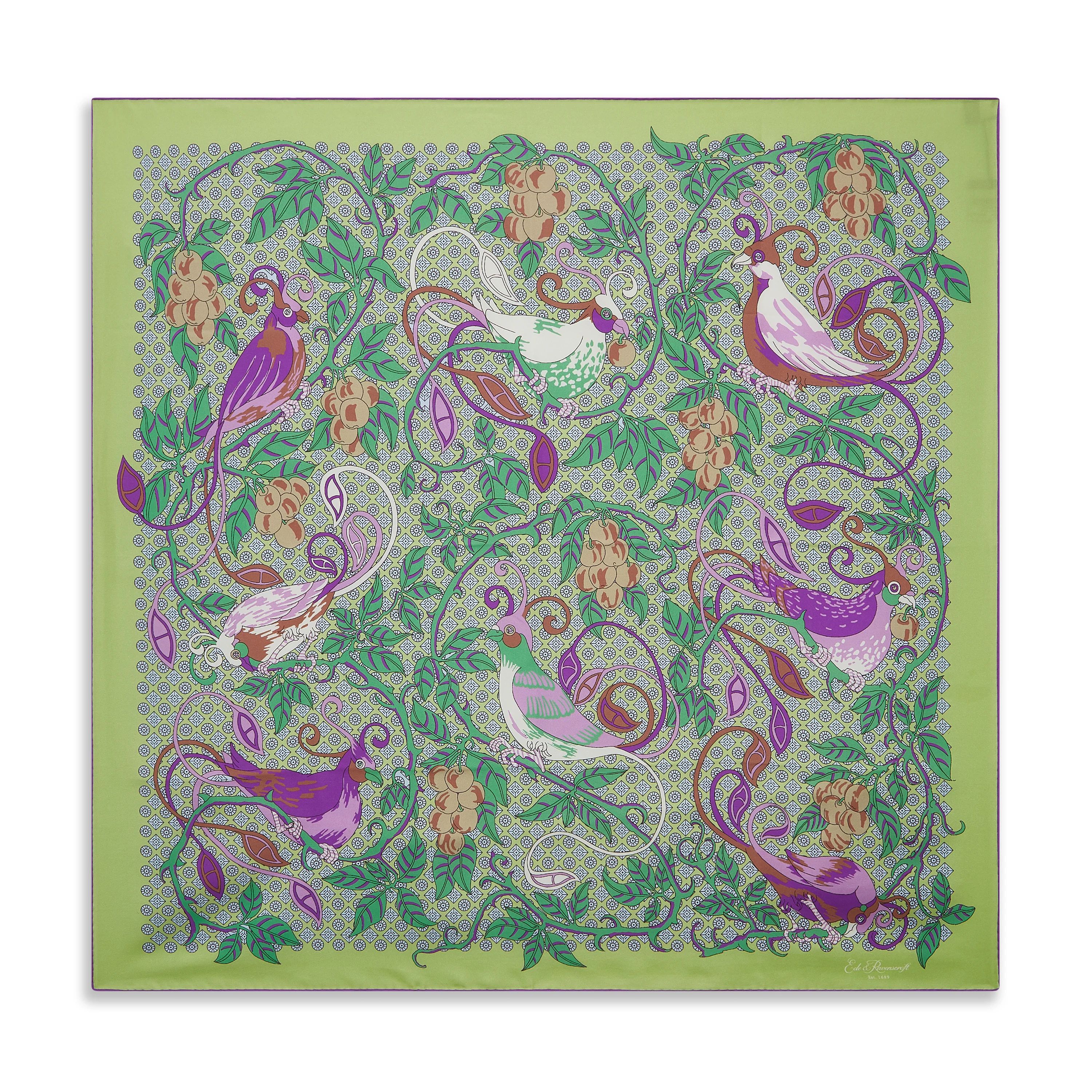 Green Purple Parrot Silk Square Scarf - Image 2