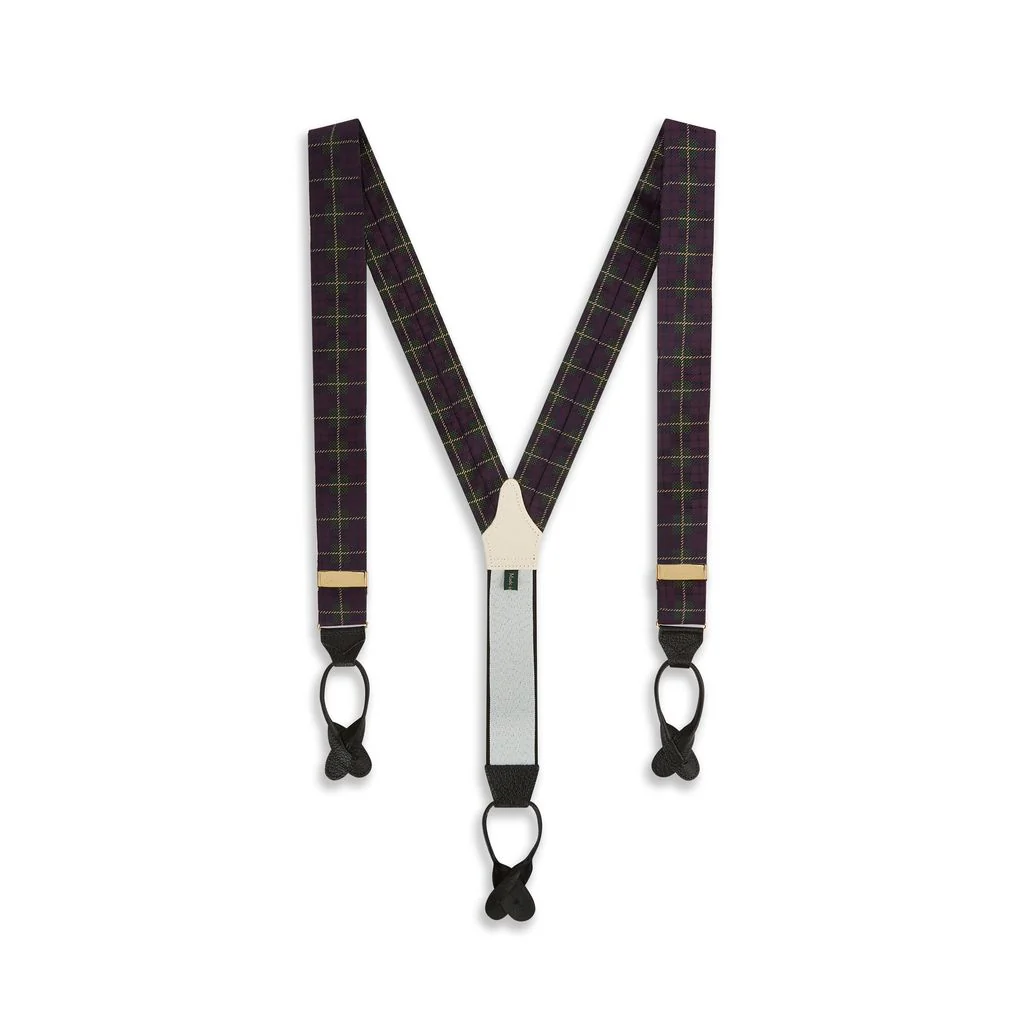 Green Purple Tartan Woven Braces - Image 2