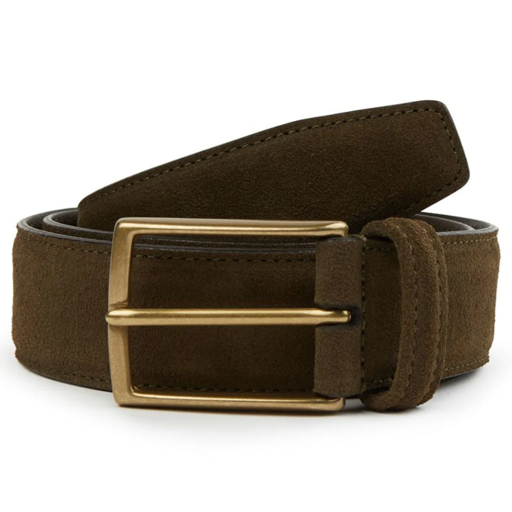 Green Suede Belt With Square Antique Gold Buckle