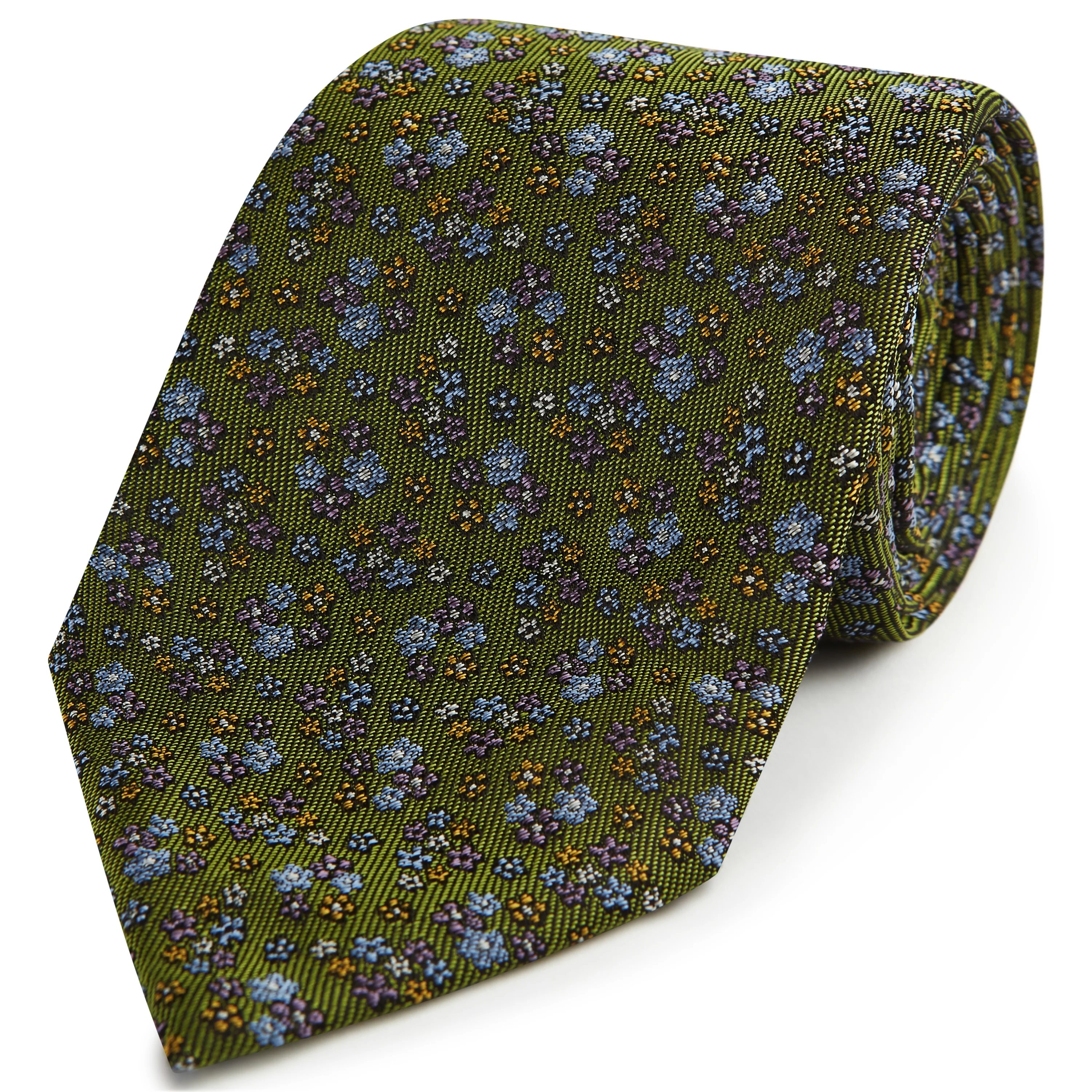 Green Twill Floral Woven Silk Tie