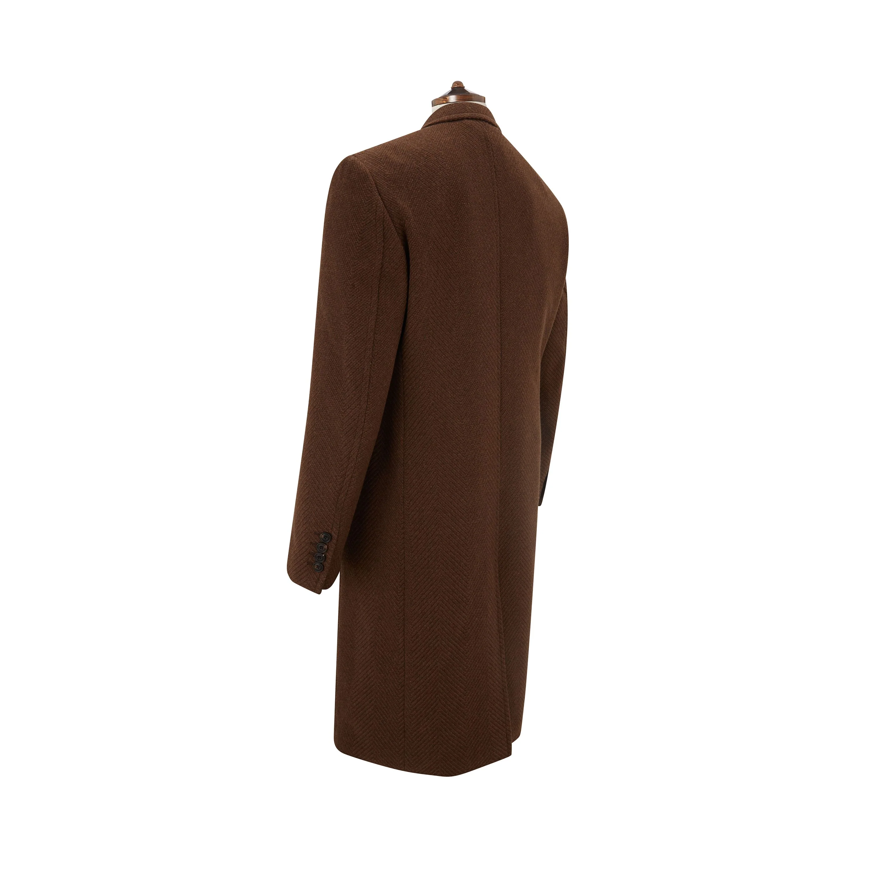 Halesworth Brown Textured Herringbone Wool Double Breasted Coat - Image 3
