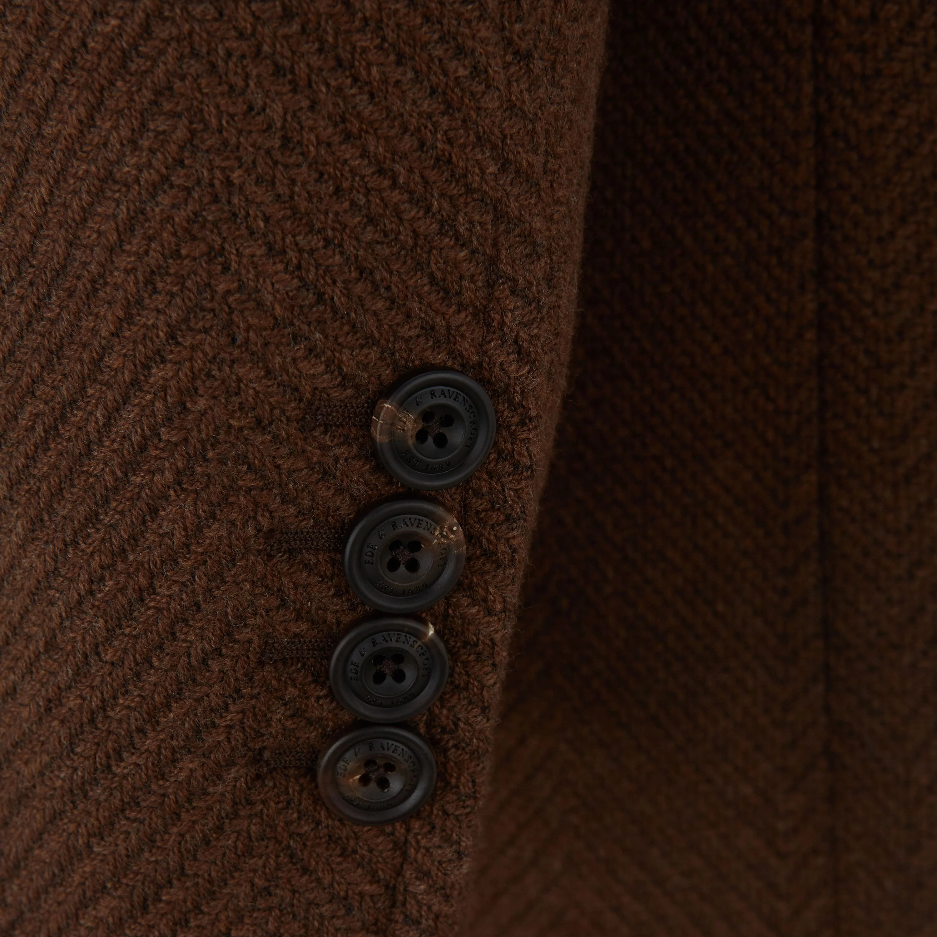 Halesworth Brown Textured Herringbone Wool Double Breasted Coat - Image 4
