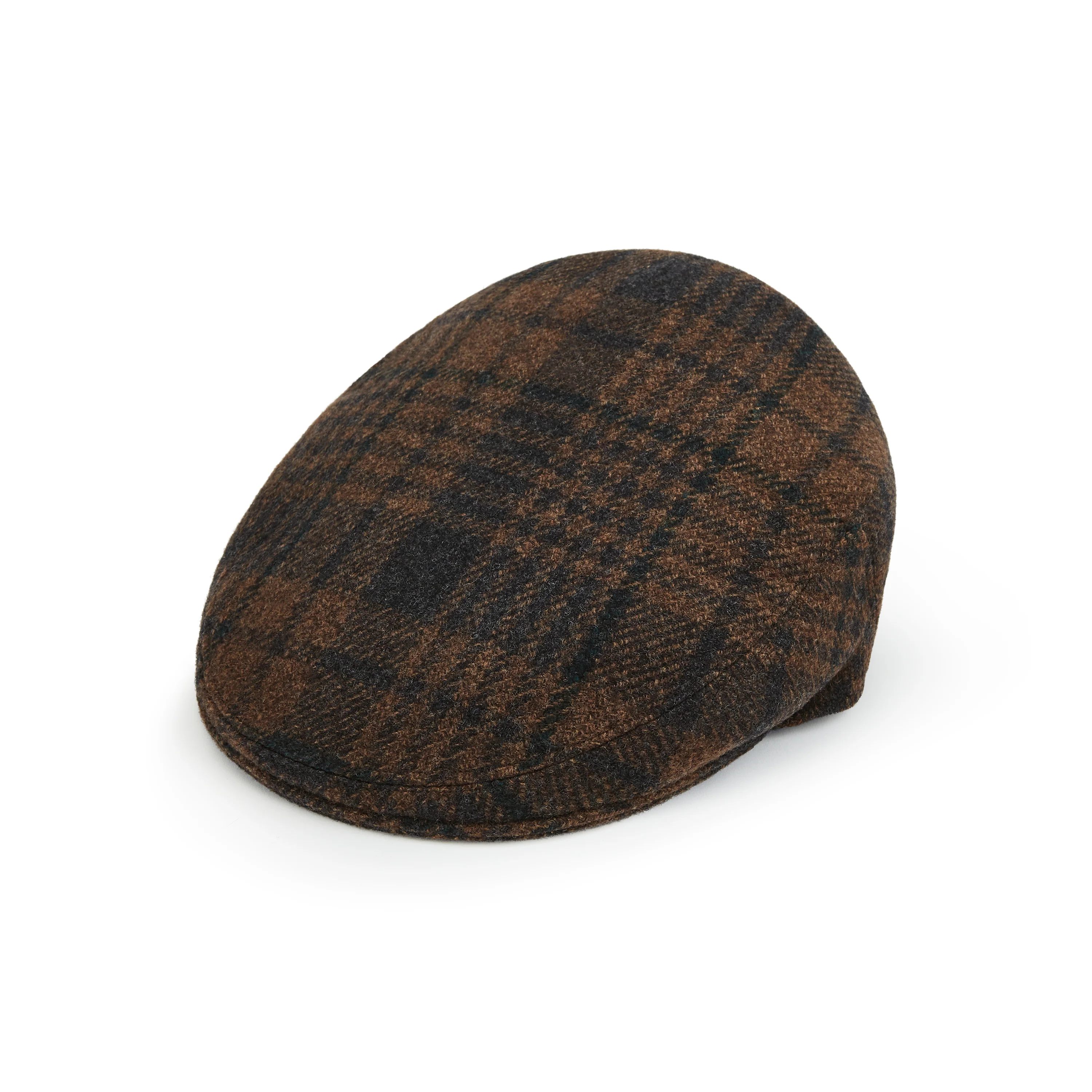 Heydon Navy Brown Check Plaid Wool Flat Cap