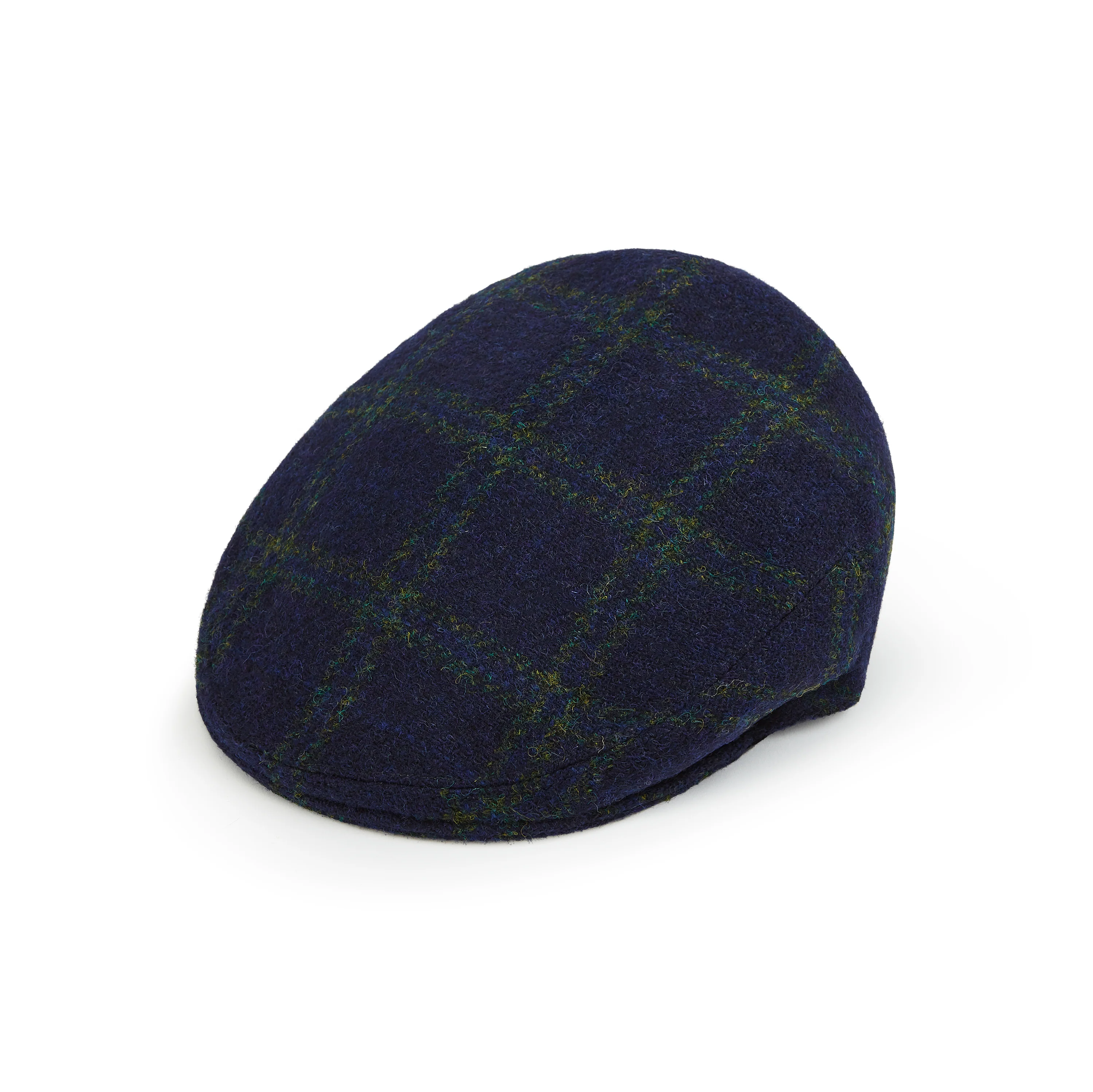 Heydon Navy Green Check Tweed Flat Cap