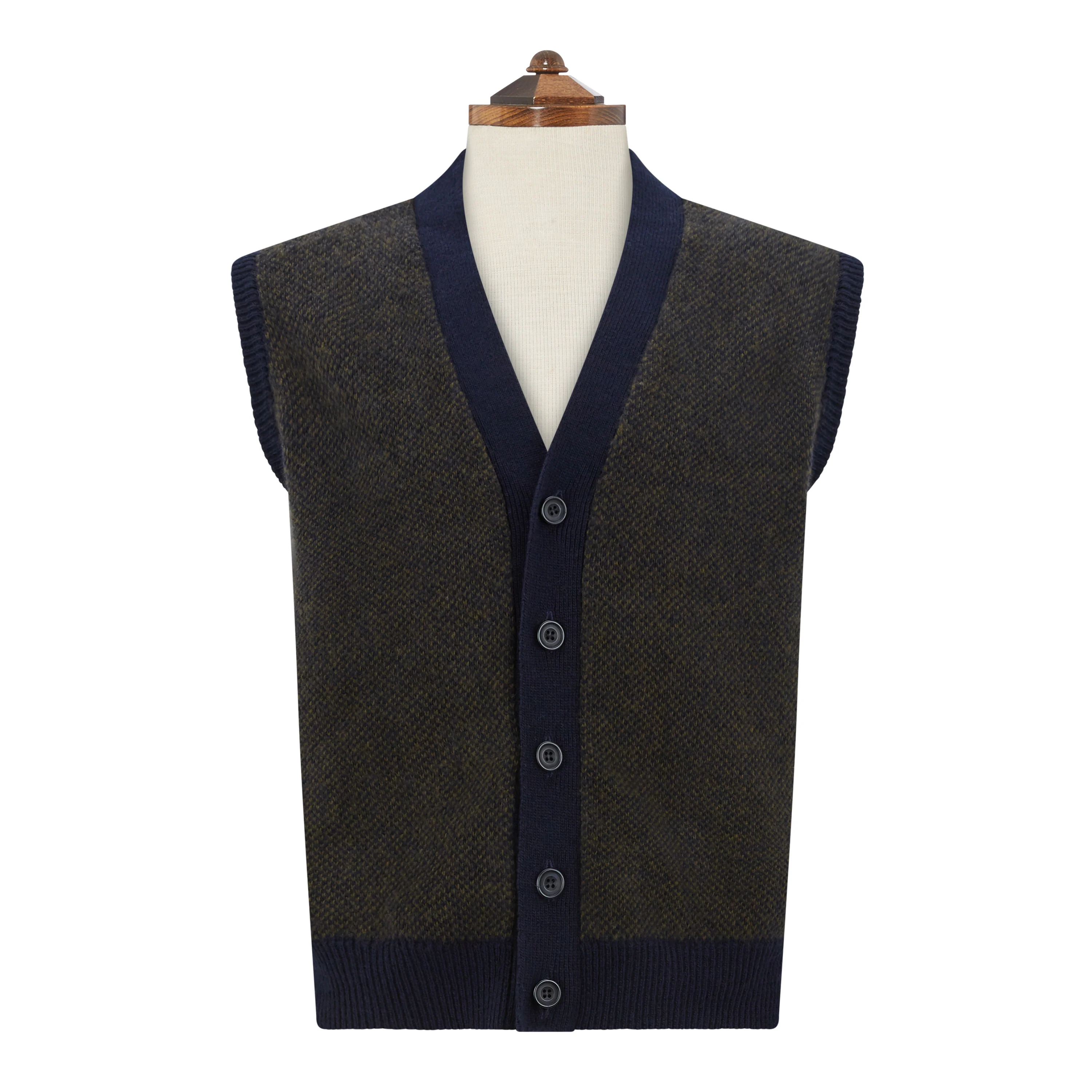 Kells Knitted Navy Green Birdseye Wool Vest