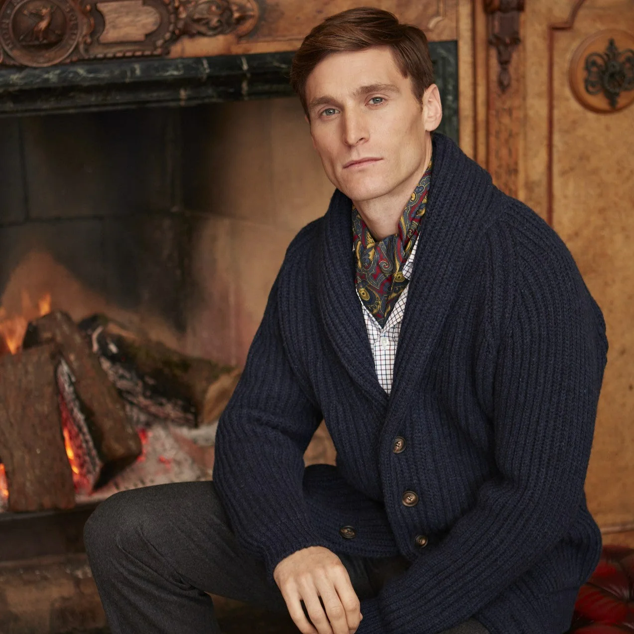 Kelso Navy Ribbed Shawl Cardigan - Image 2