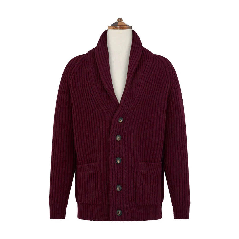 Kelso Burgundy Ribbed Shawl Cardigan