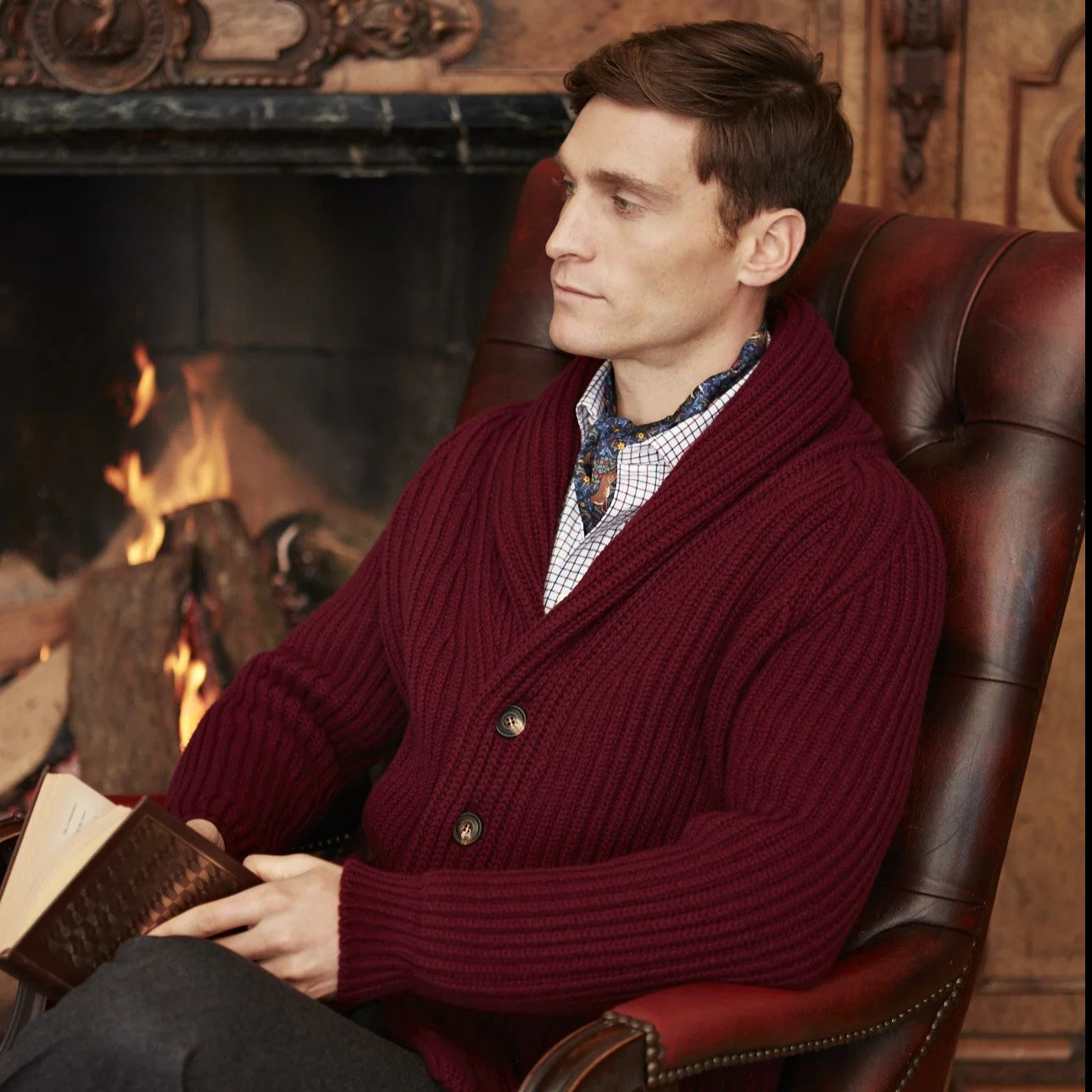 Kelso Burgundy Ribbed Shawl Cardigan - Image 2