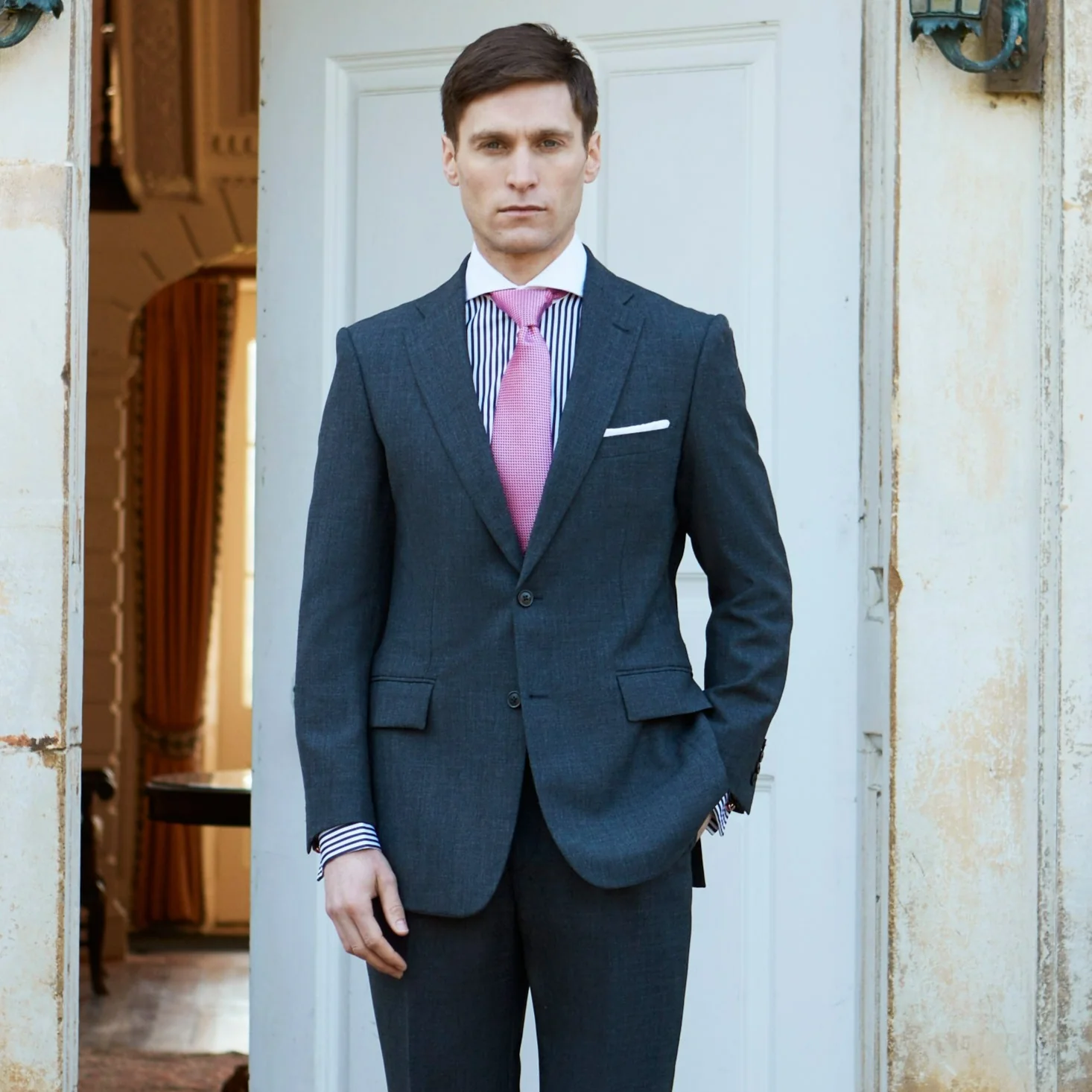 Knighton Semi Lined Charcoal Tropical Worsted Wool Suit - Image 3