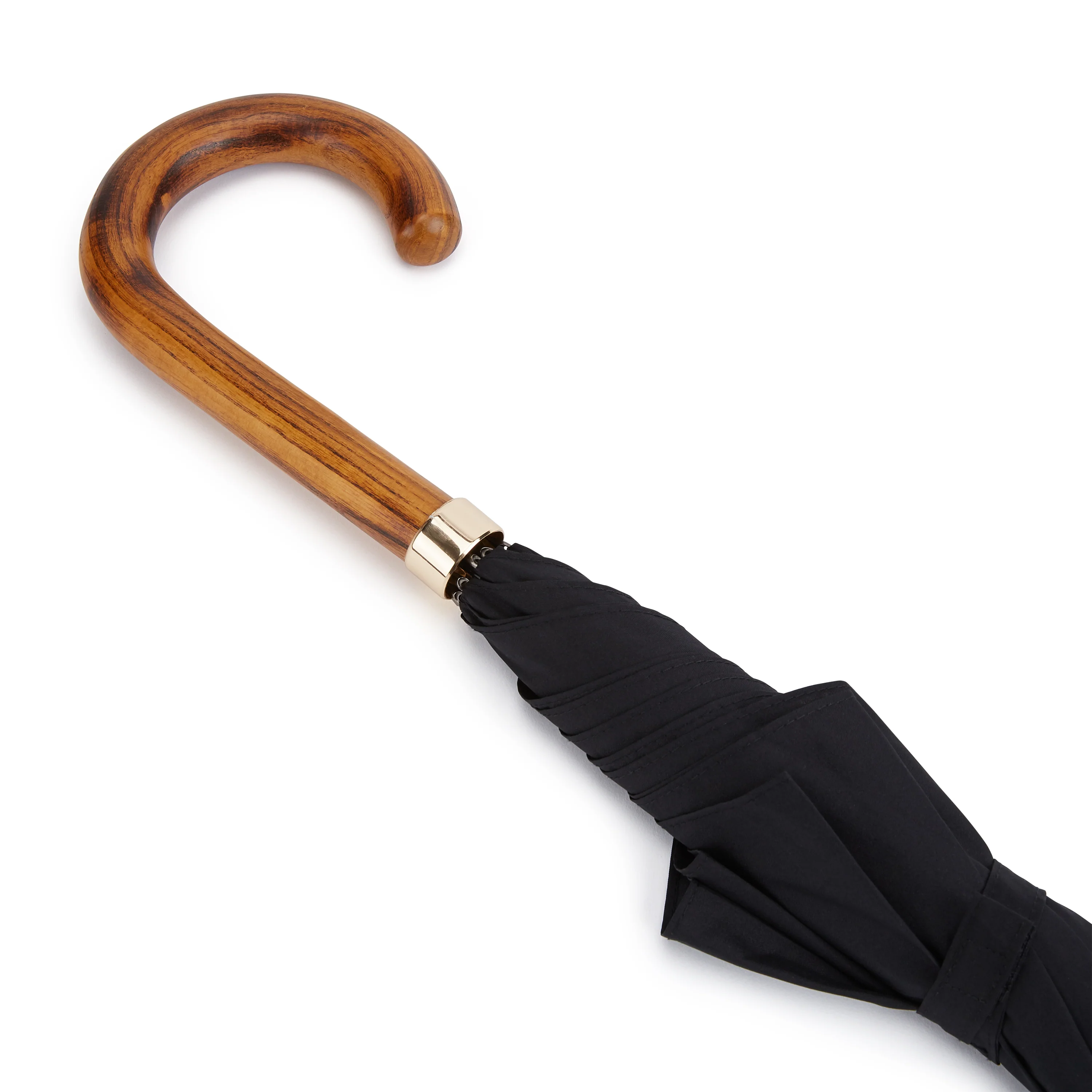 Hardwood Medium Brown Handle Black Umbrella - Image 2