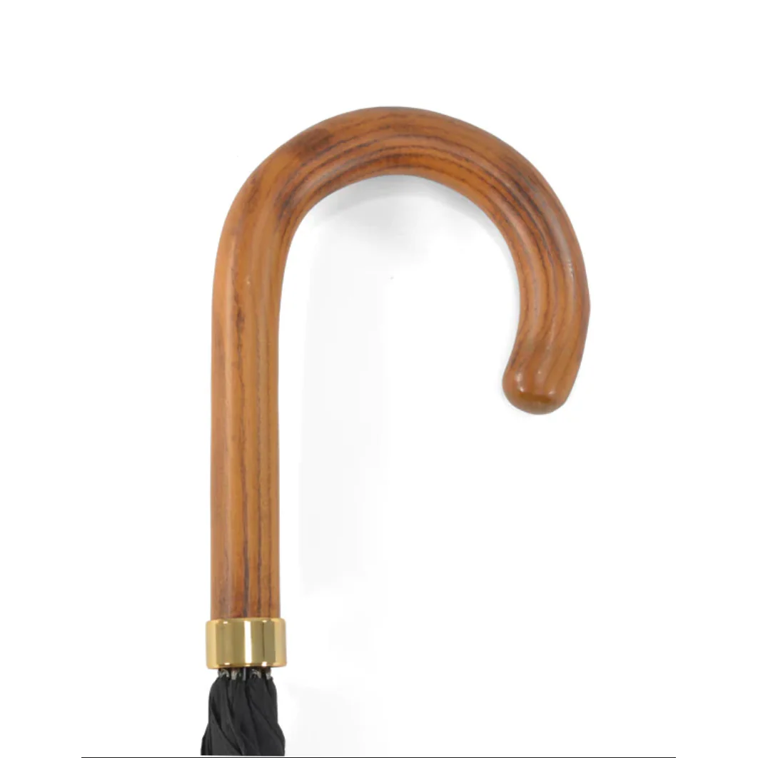 Hardwood Medium Brown Handle Black Umbrella - Image 3