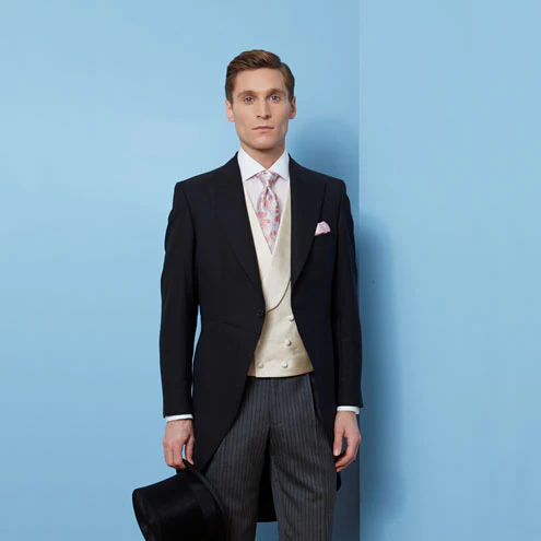 Black Fine Herringbone Wool Morning Coat - Image 3