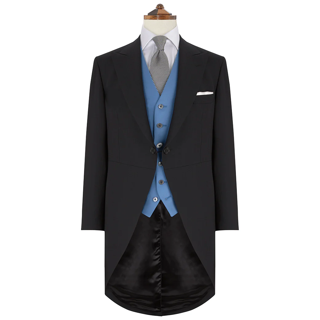 Black Fine Herringbone Wool Morning Coat - Image 4