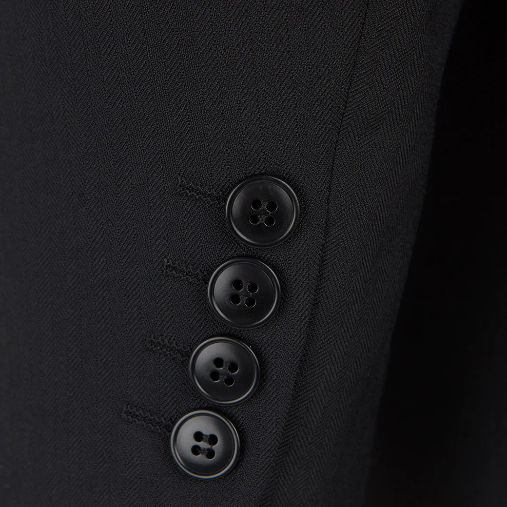 Black Fine Herringbone Wool Morning Coat - Image 5