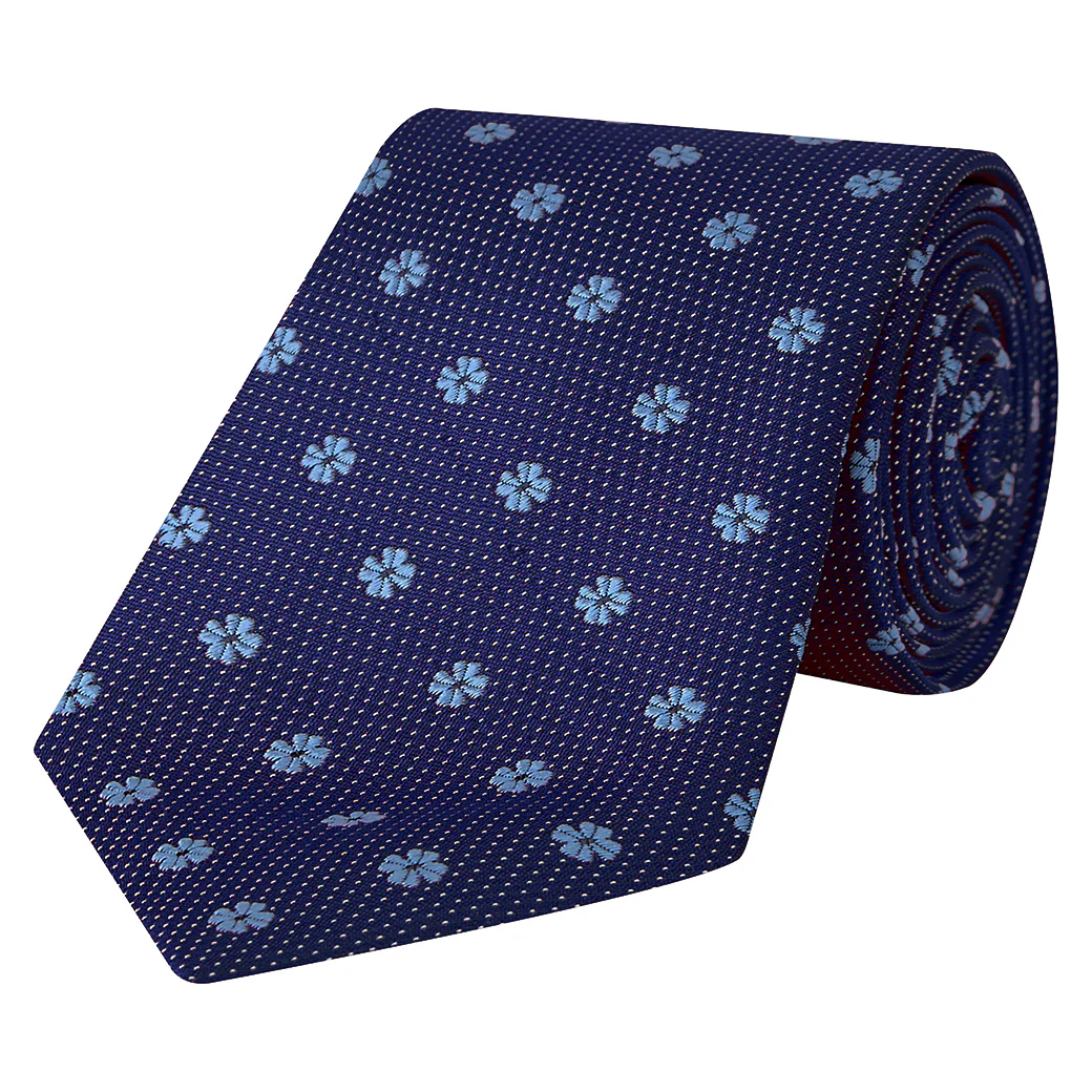Navy and Blue Flower Spot Woven Silk Tie