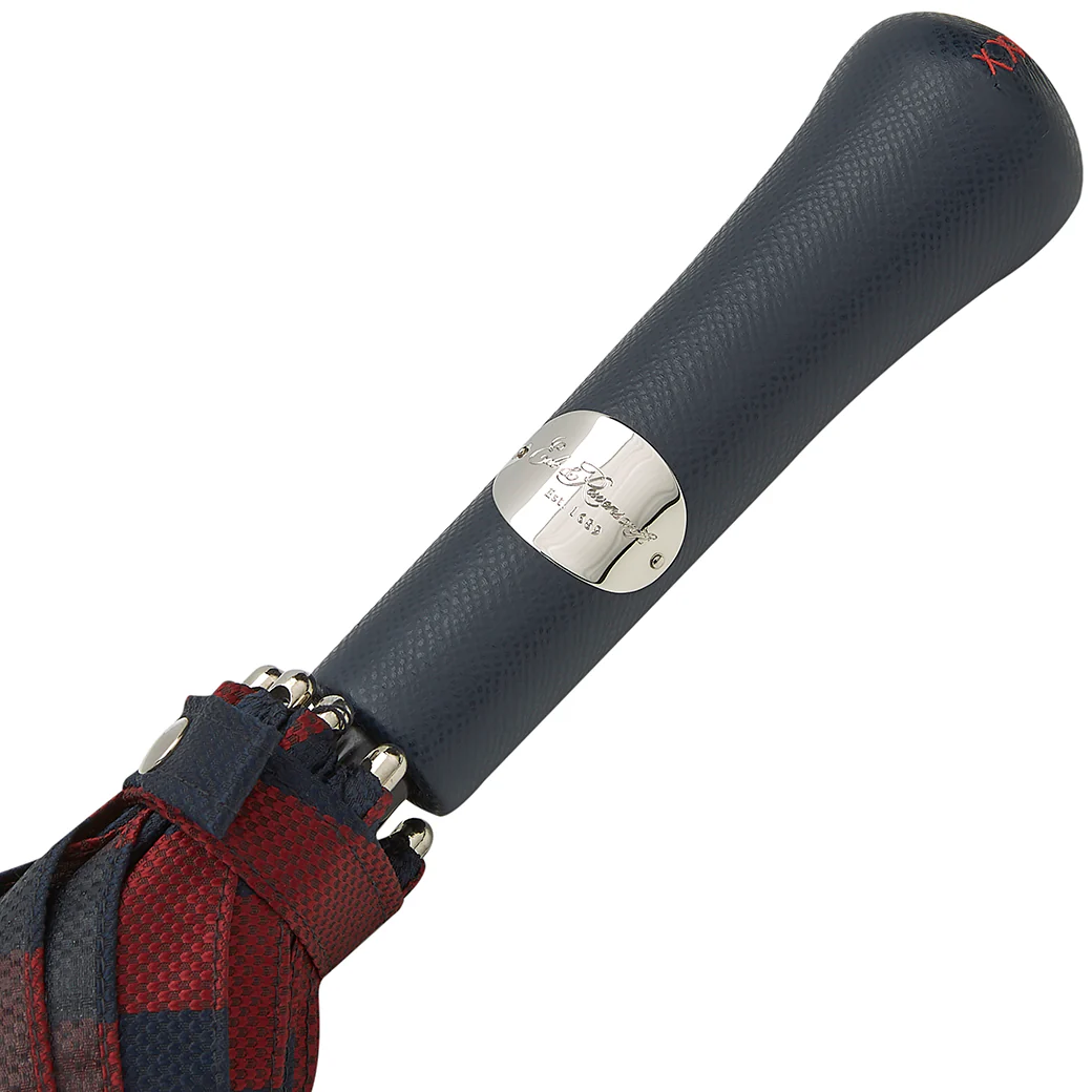 Navy and Burgundy Leather Contrast Top Stitch Handle Two Colour Umbrella - Image 2