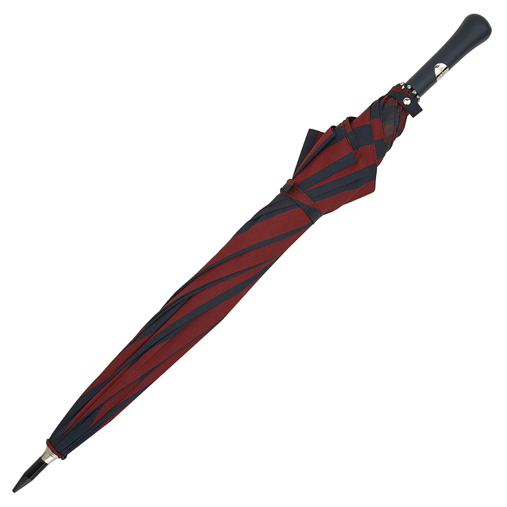 Navy and Burgundy Leather Contrast Top Stitch Handle Two Colour Umbrella - Image 4