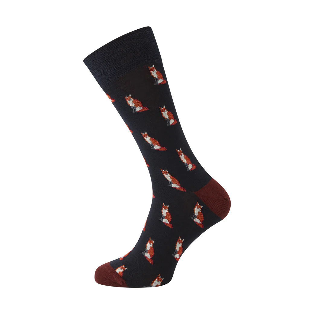 Sutton Navy and Burgundy Fox Cotton Socks