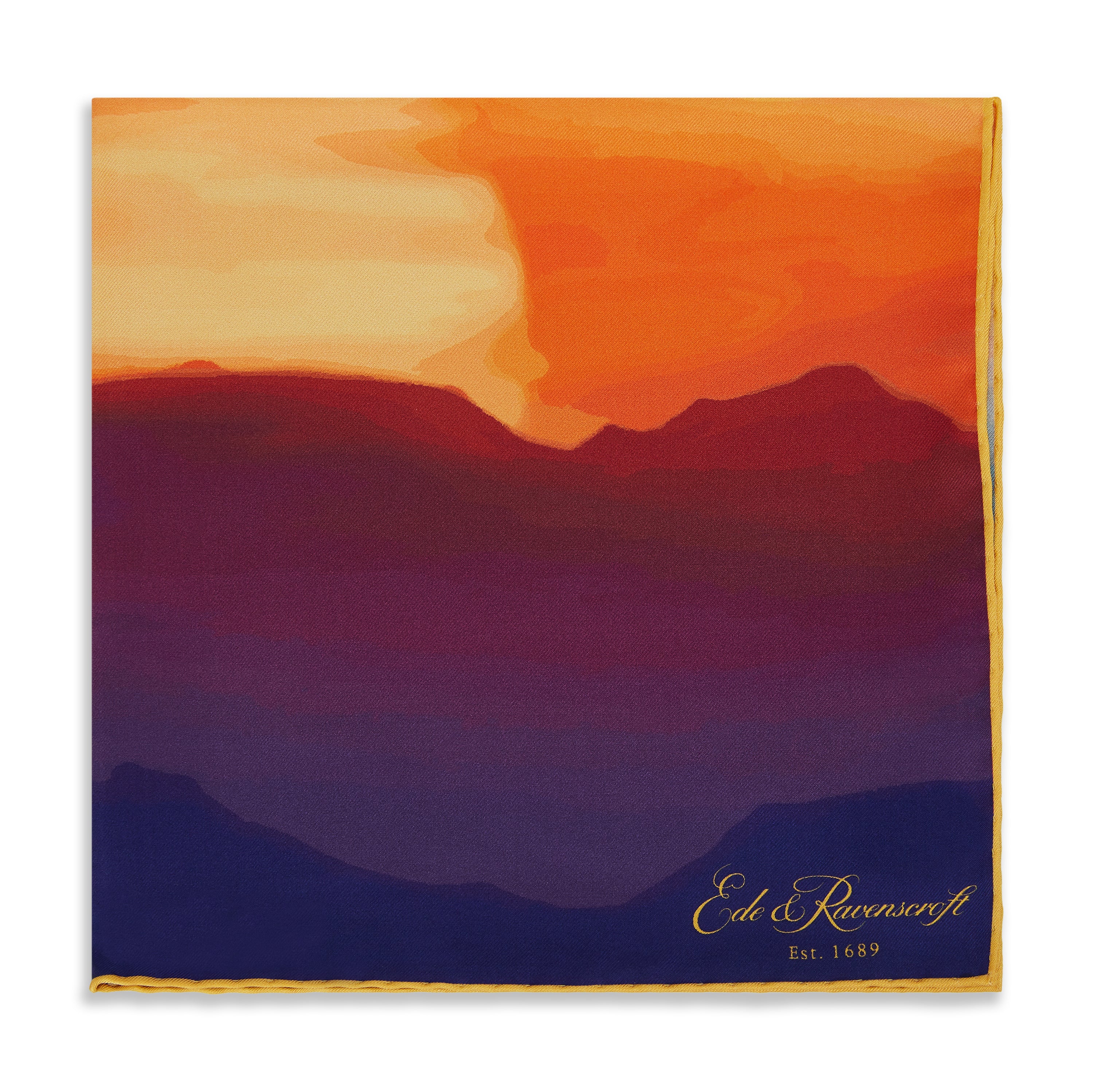 Blue Orange Sunrise Printed Silk Pocket Square - Image 2