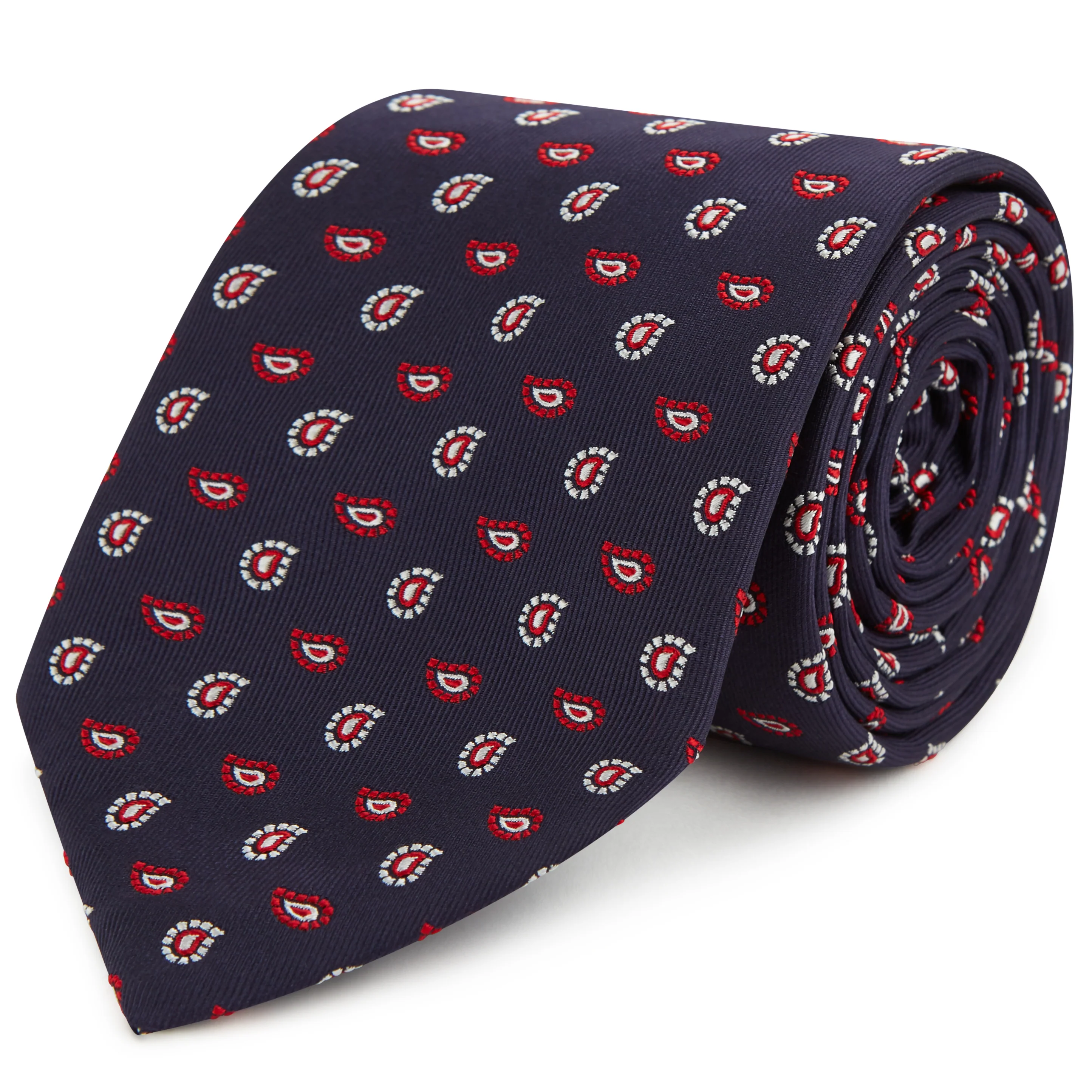 Navy and Red Paisley Twill Woven Silk Tie