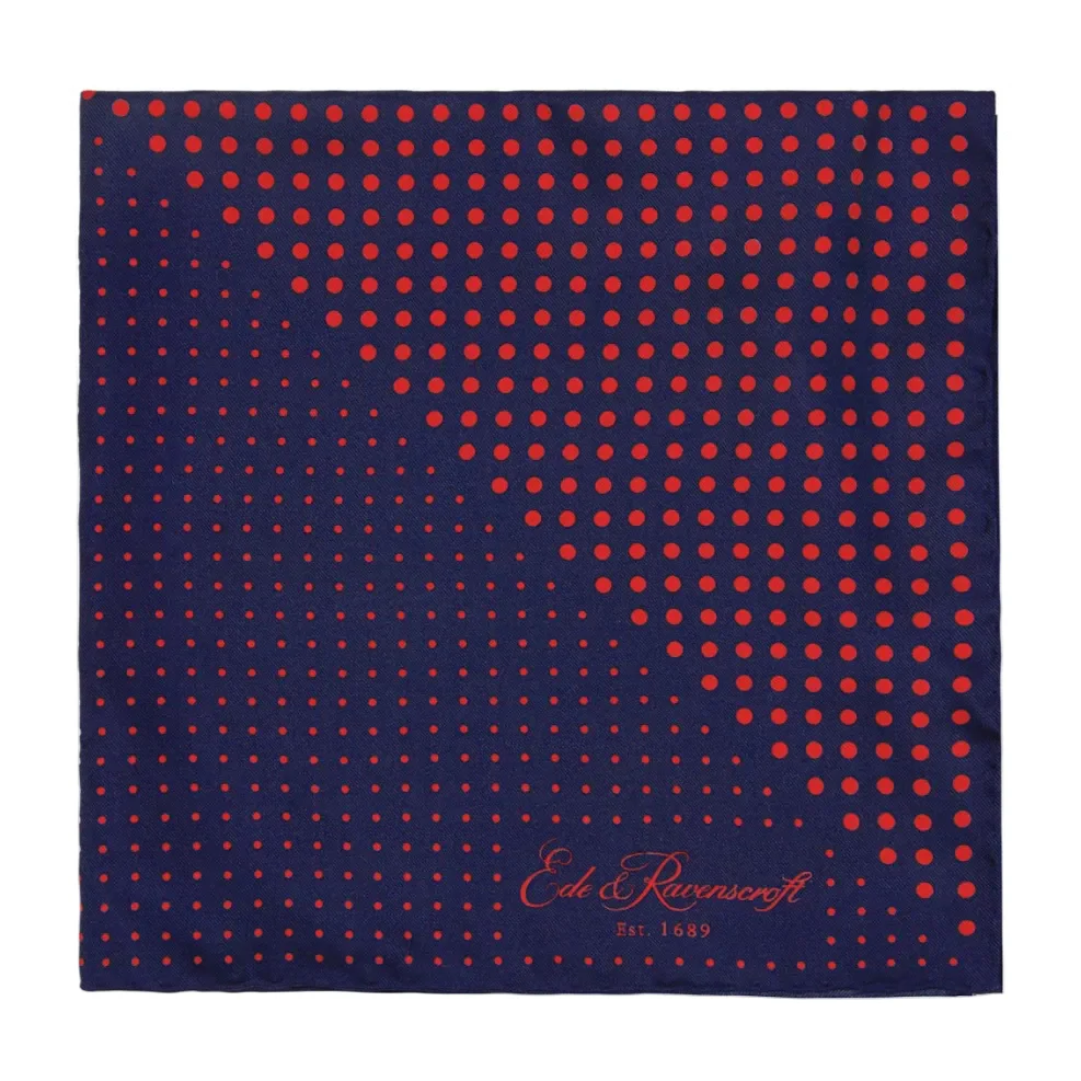 Navy and Red Triangle Spot Printed Silk Pocket Square