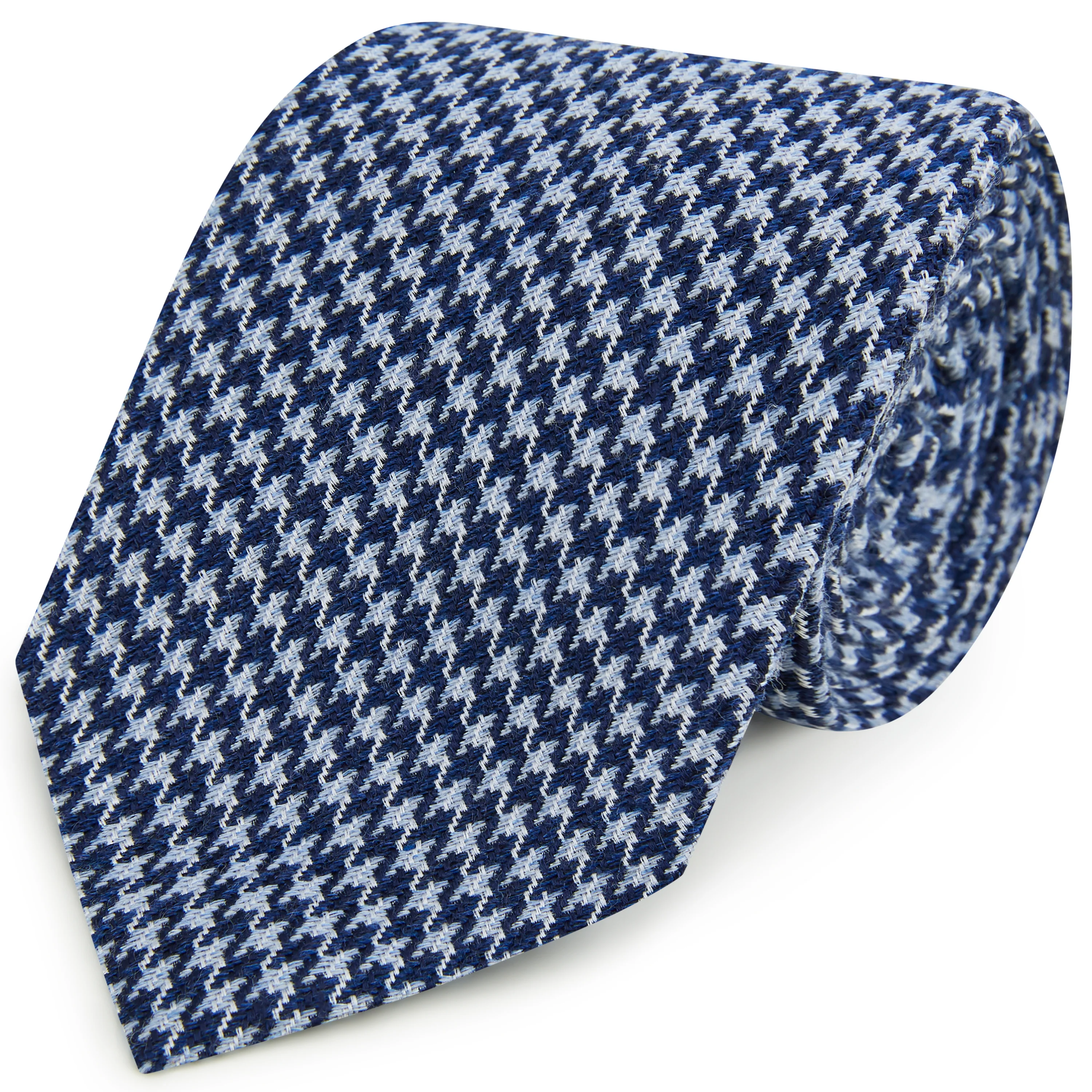 Navy Blue Textured Houndstooth Woven Silk Tie