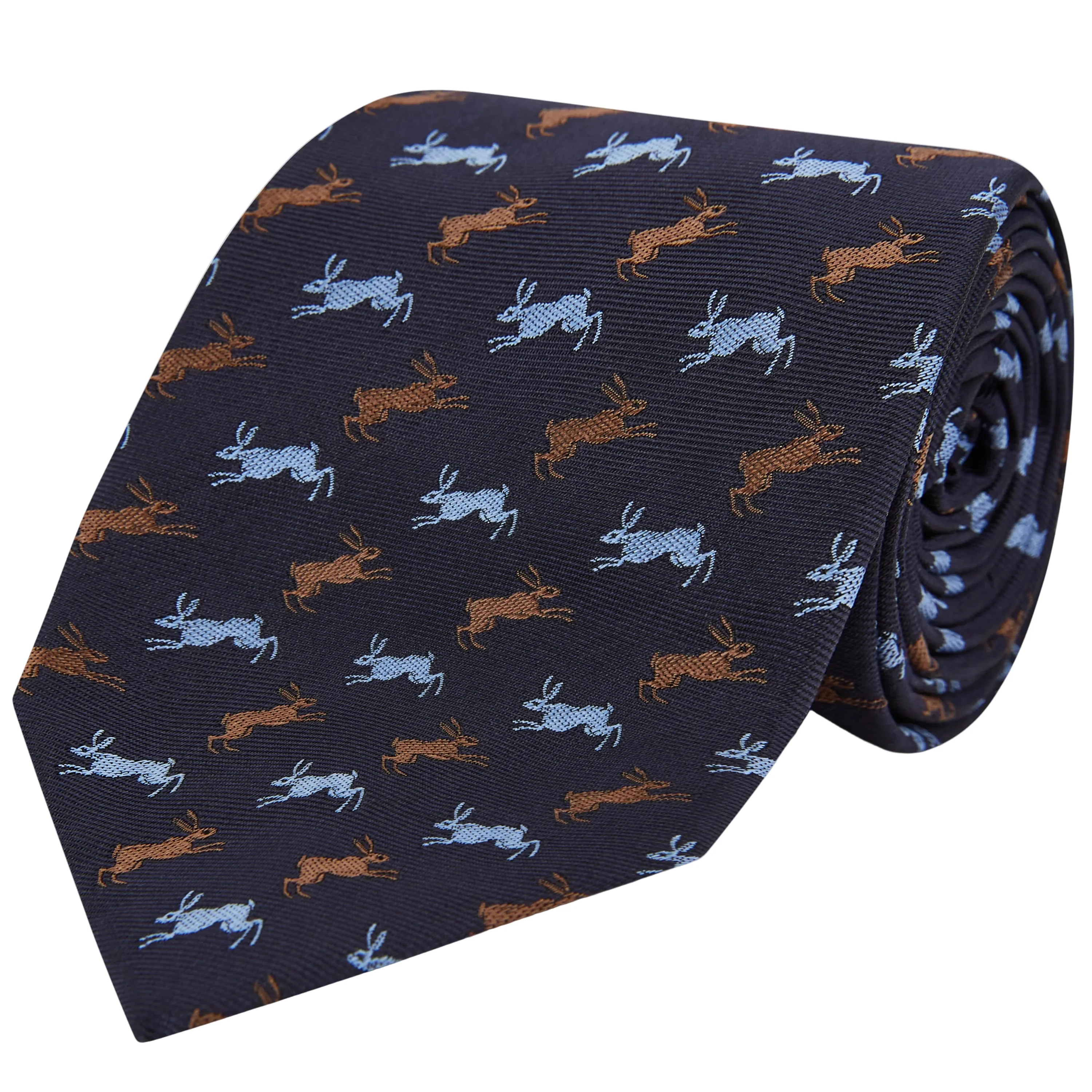 Navy Chasing Hare Woven Silk Tie