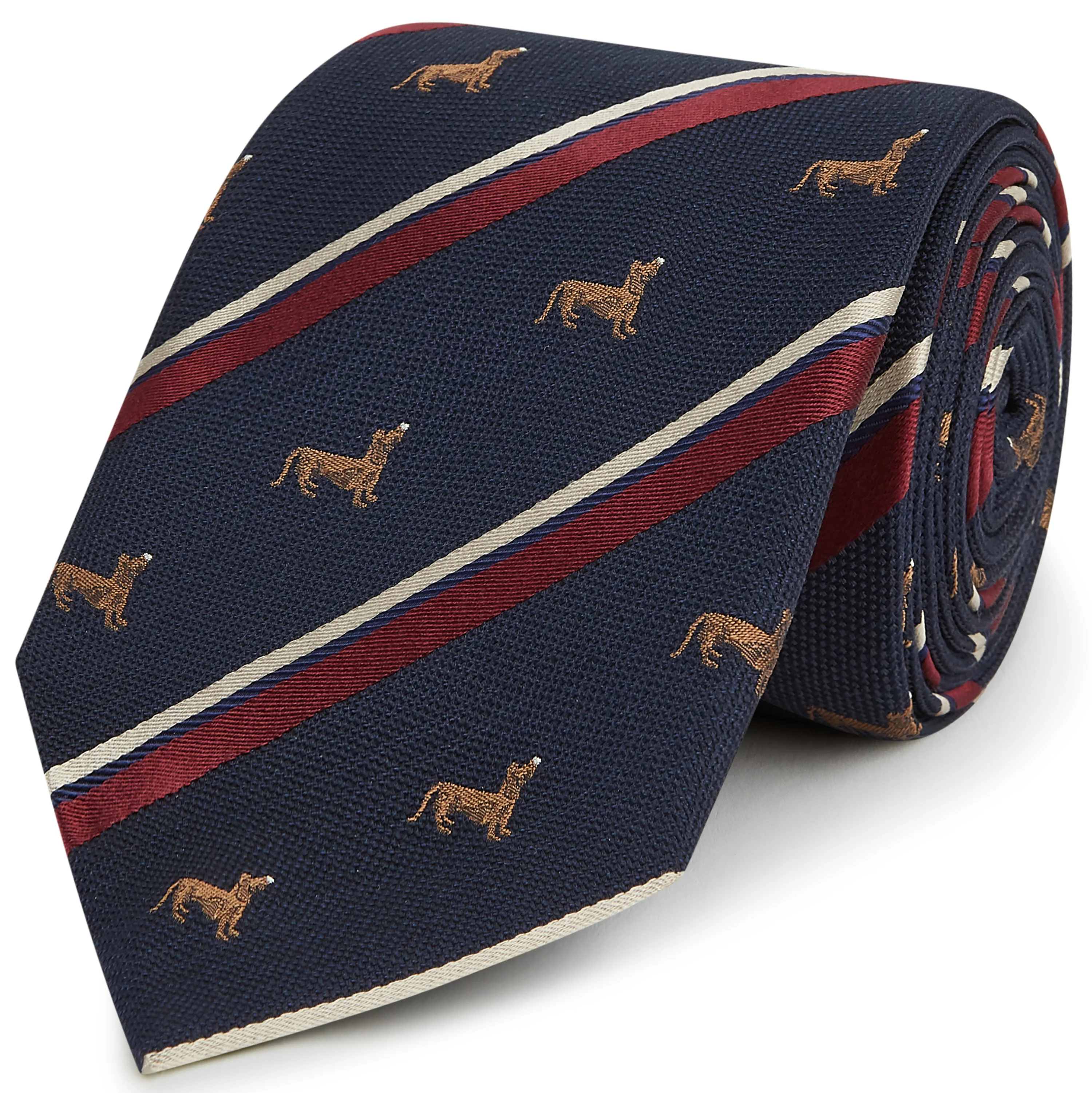 Navy Dog Stripe Woven Silk Tie